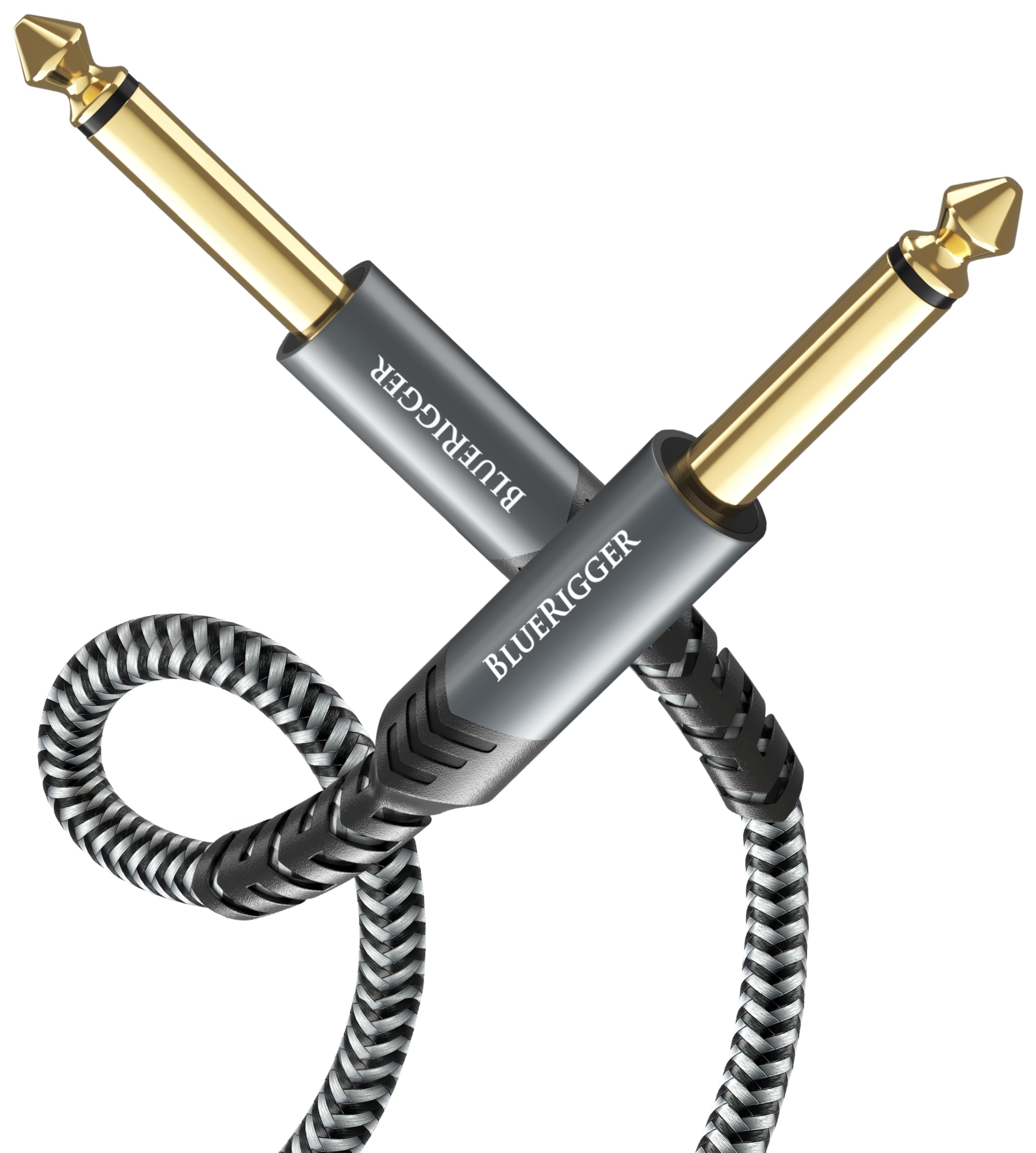 BlueRigger 6.35mm Instrument Cable 6FT (1/4" Mono TS Unbalanced Electric Guitar Cable, Speaker Cables) Bass Amp Cord for Electric Mandolin/Guitar, Keyboard, Amplifier with Alloy Shell, Braided Jacket