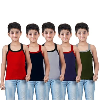 HAP Boys 100% Cotton Multicolor Rib Regular Fit Vest Pack (Pack Of 5)_Size 45