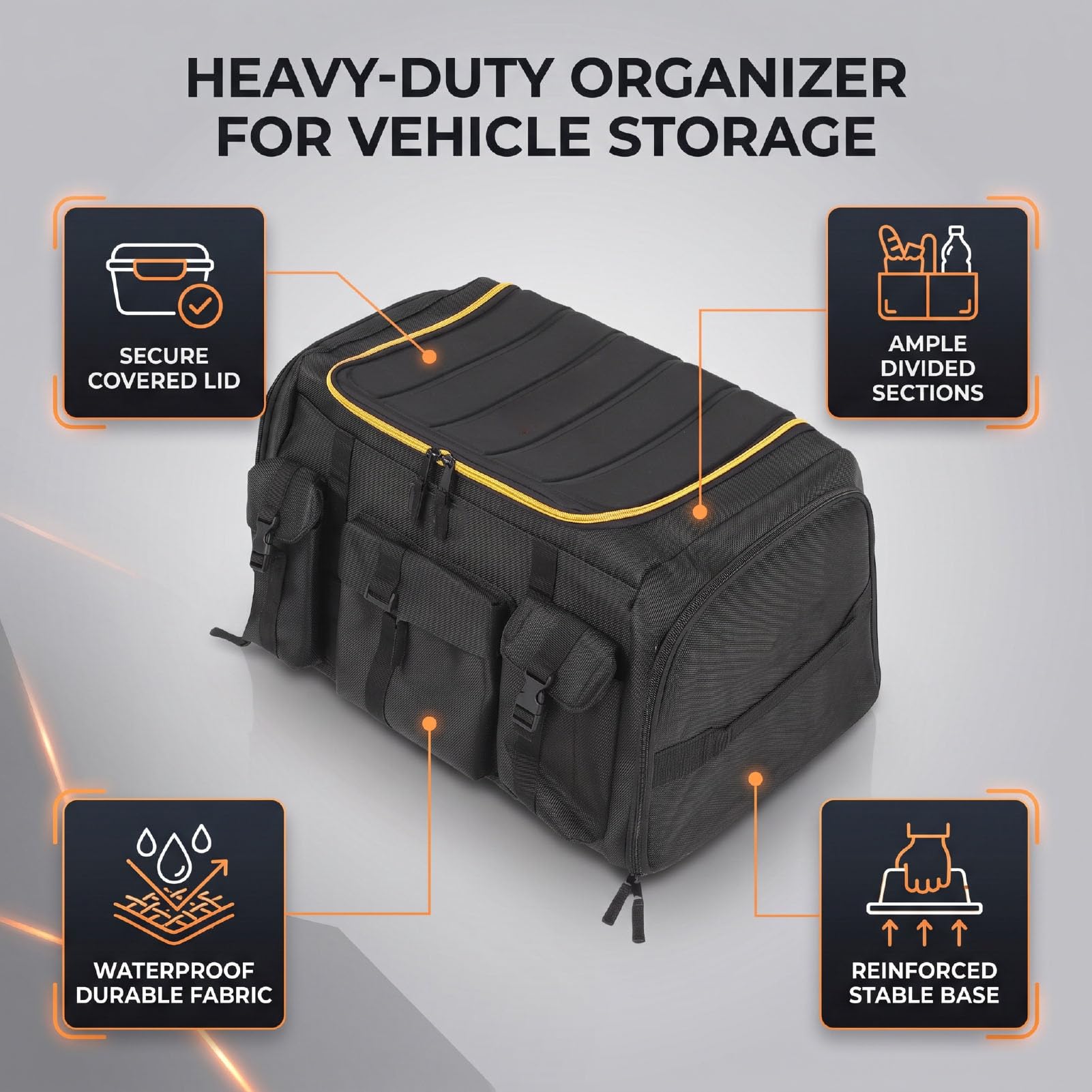 Fockety Organizer do Bagażnika Samochodowego z Wieloma Kieszeniami i pokrywą (50L)