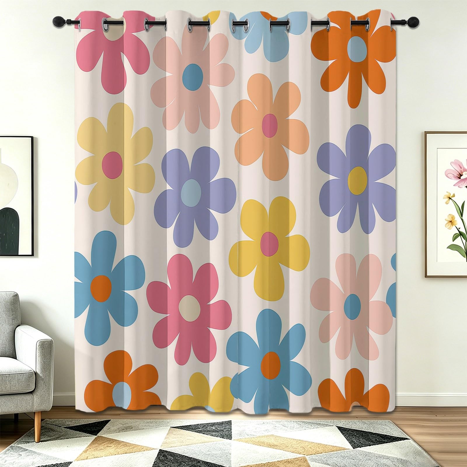 Rideau occultant thermique et insonorisé à oeillets motif fleur pour salon