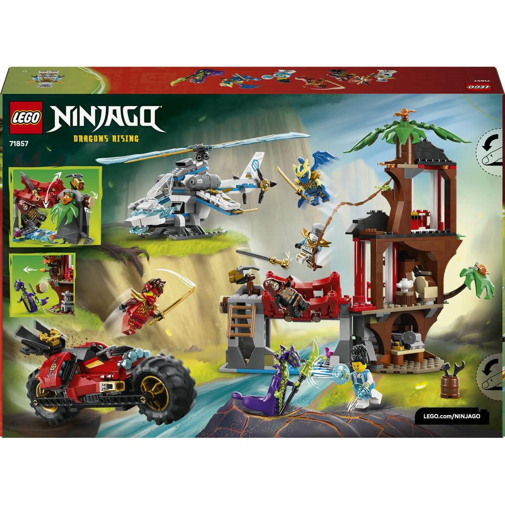 LEGO NINJAGO Bitwa ninja: domek na drzewie z pojazdami 71857 | pojazd ninja, zabawka akcji, prezent dla chłopca i dziewczynki 7+, misja ninja, 642 elementy