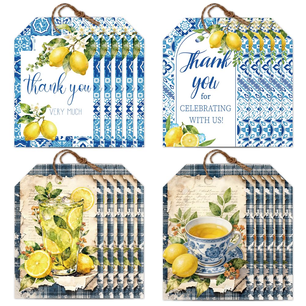 CRAFTYMELODY 80Pcs Vintage Lemon Thank You Tags 4 Style Handmade Craft Gift Tags with String Hanging Labels Name Tags 2×3 Inch for Party Wedding Birthday Party DIY Gift Crafts Favor Decor — image 1