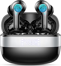 Wireless Bluetooth Earbuds, Bluetooth 5.3 Noise-Canceling Headphones with Mic, 48H Playtime Ear Buds, IPX7 Waterproof, in Ear Stereo Earphones for Sports & Workouts, Compatible with iOS/Android