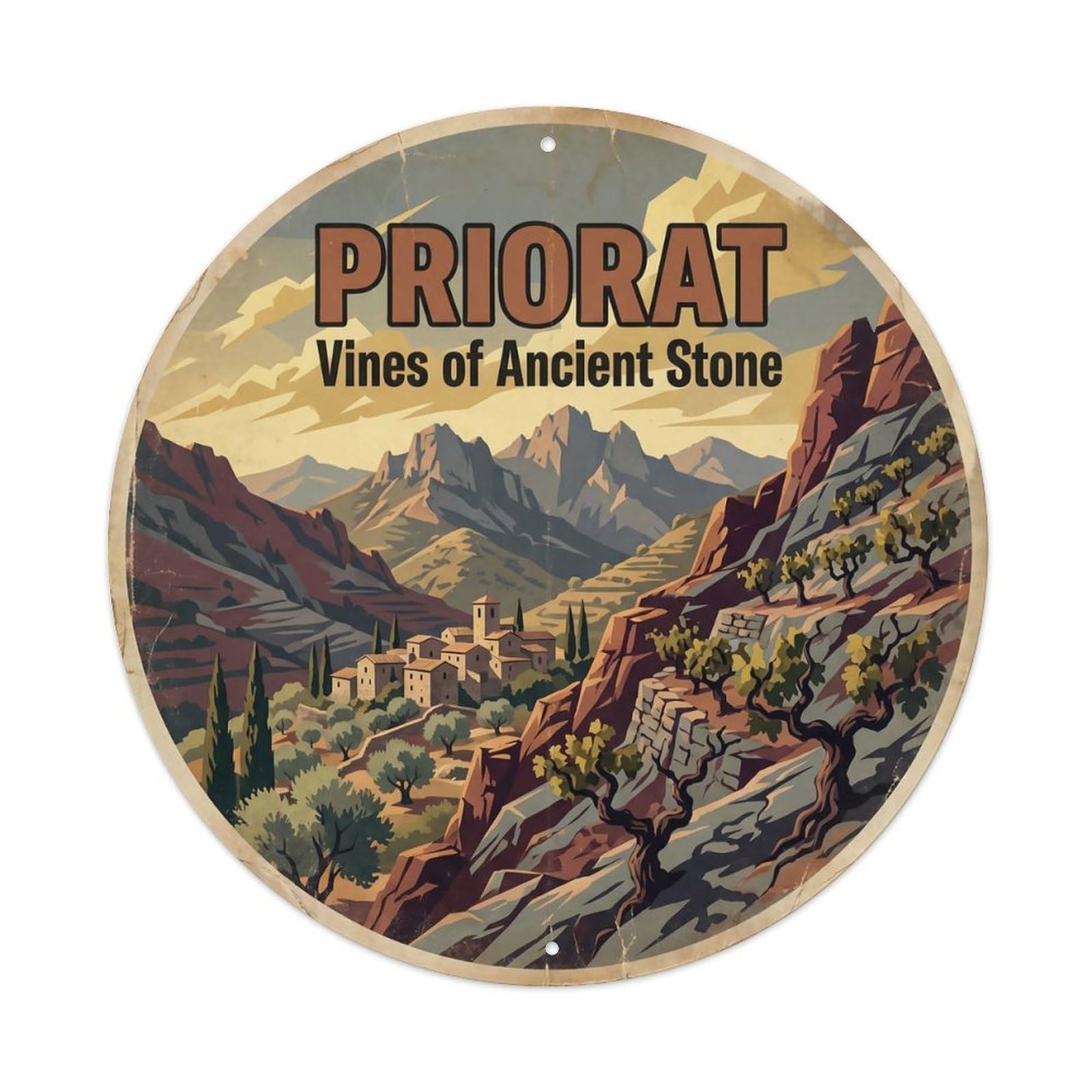 Vintage Travel Priorat Vineyards Spain Metal Tin Sign
