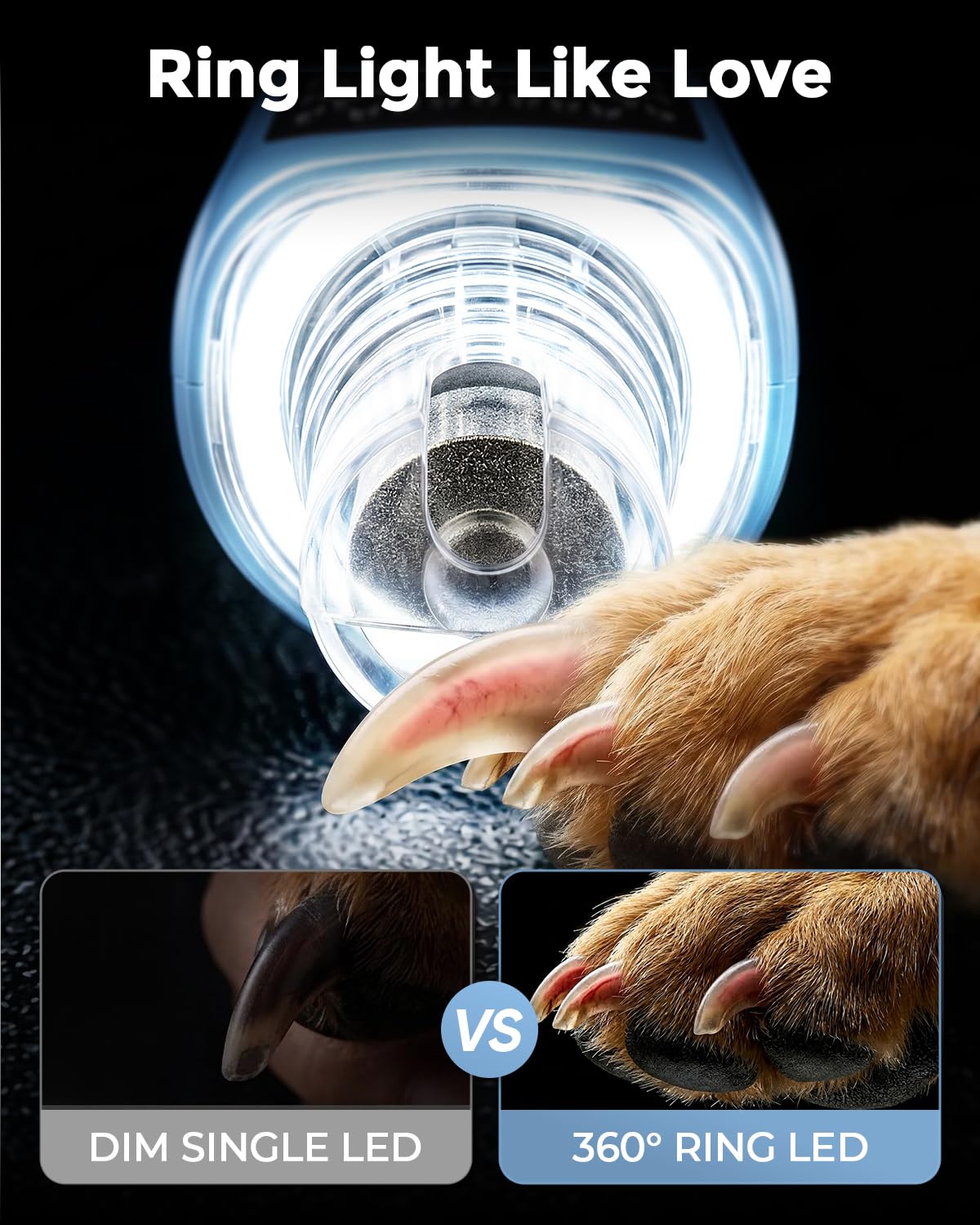 Molinillo de uñas para perros, 7 velocidades y luz LED de 360°, molinillo de uñas profesional para perros y gatos, cortador eléctrico de uñas para perros, herramienta de aseo y alisado para patas