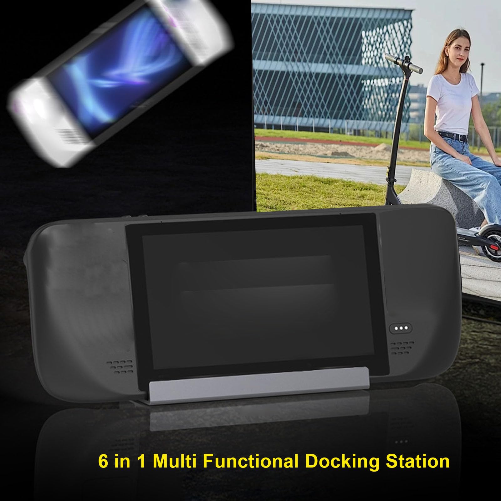 Dock 6 in 1, Docking Station per ROG Ally Steam Deck Legion Go con 4K 60Hz HD 2.0 Gigabit Ethernet 100W PD Ricarica Porte USB 3.0, per Laptop PC Telefoni