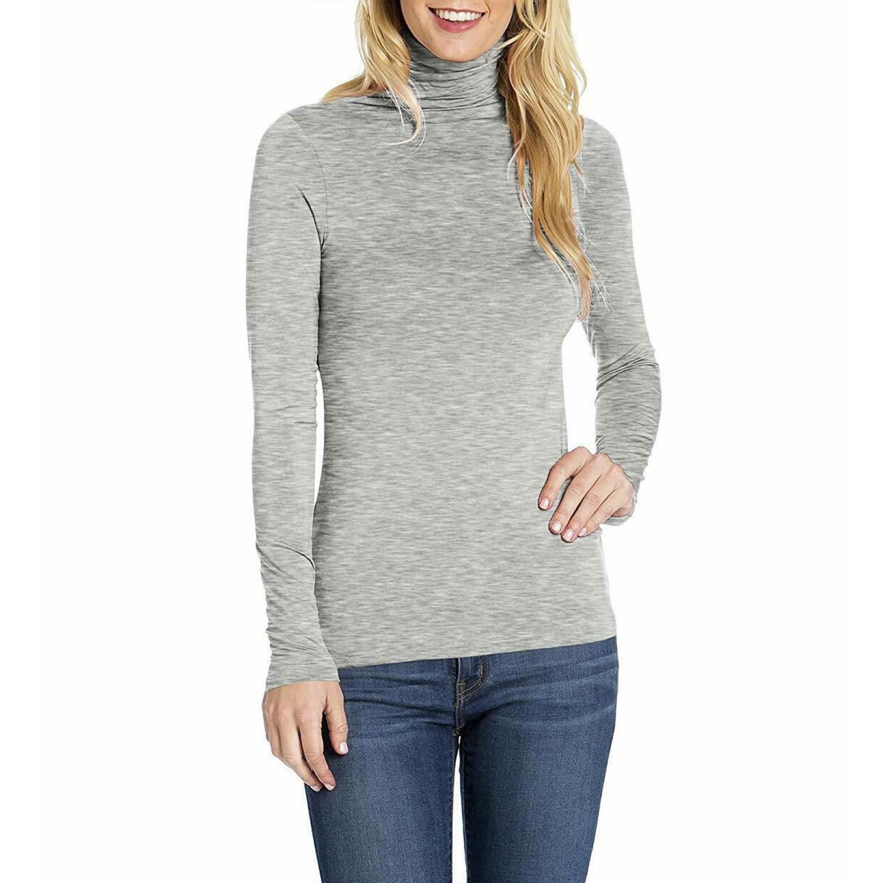 NetSetUK Ladies Polo Roll Neck Jumpers for Women Turtle Neck Long Sleeve Plain T-Shirt Top UK 8-65 Grey