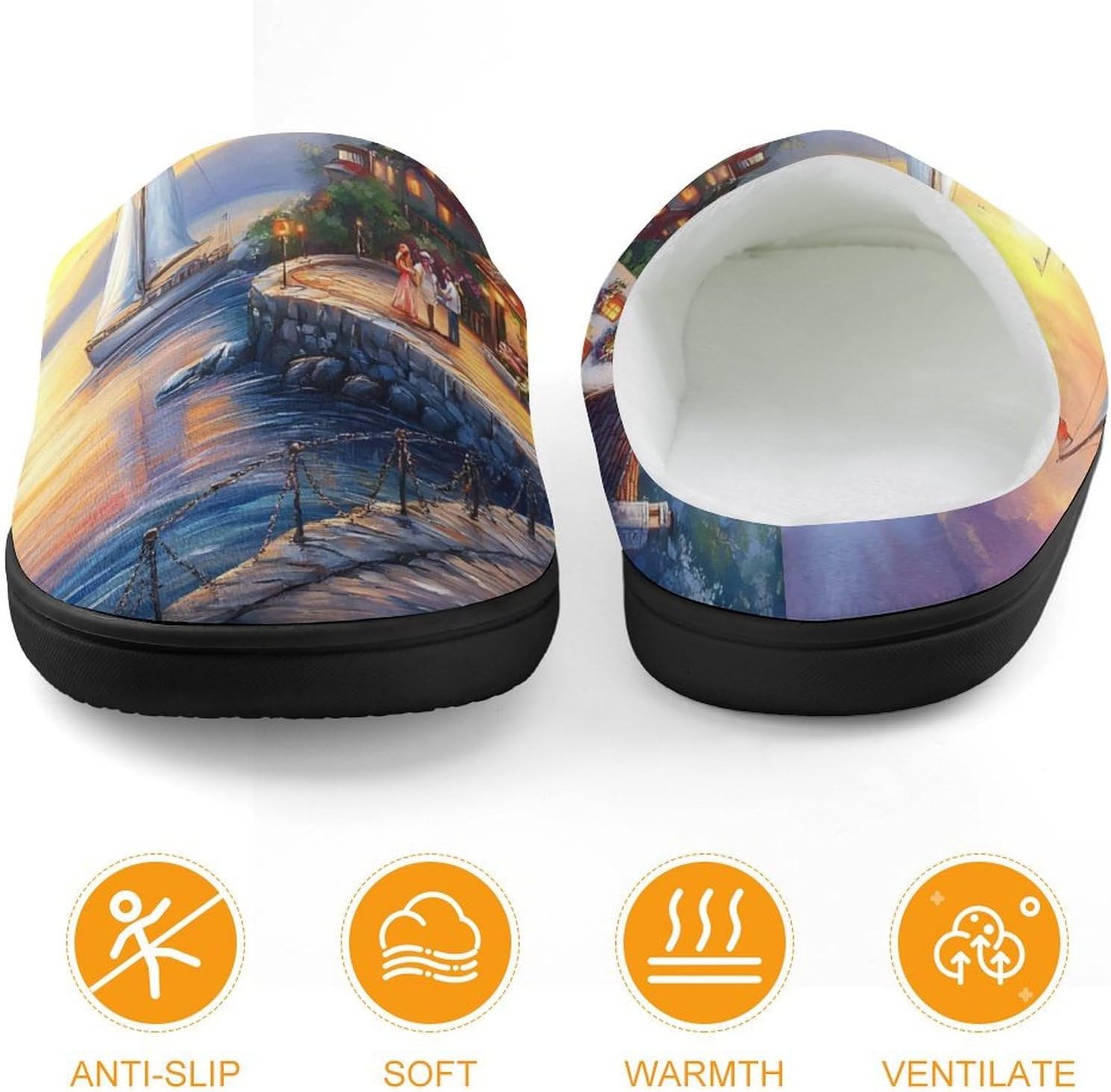 The Mediterranean Harbour Cotton Slippers for Girls Boys Warm House Shoes for Home Travel