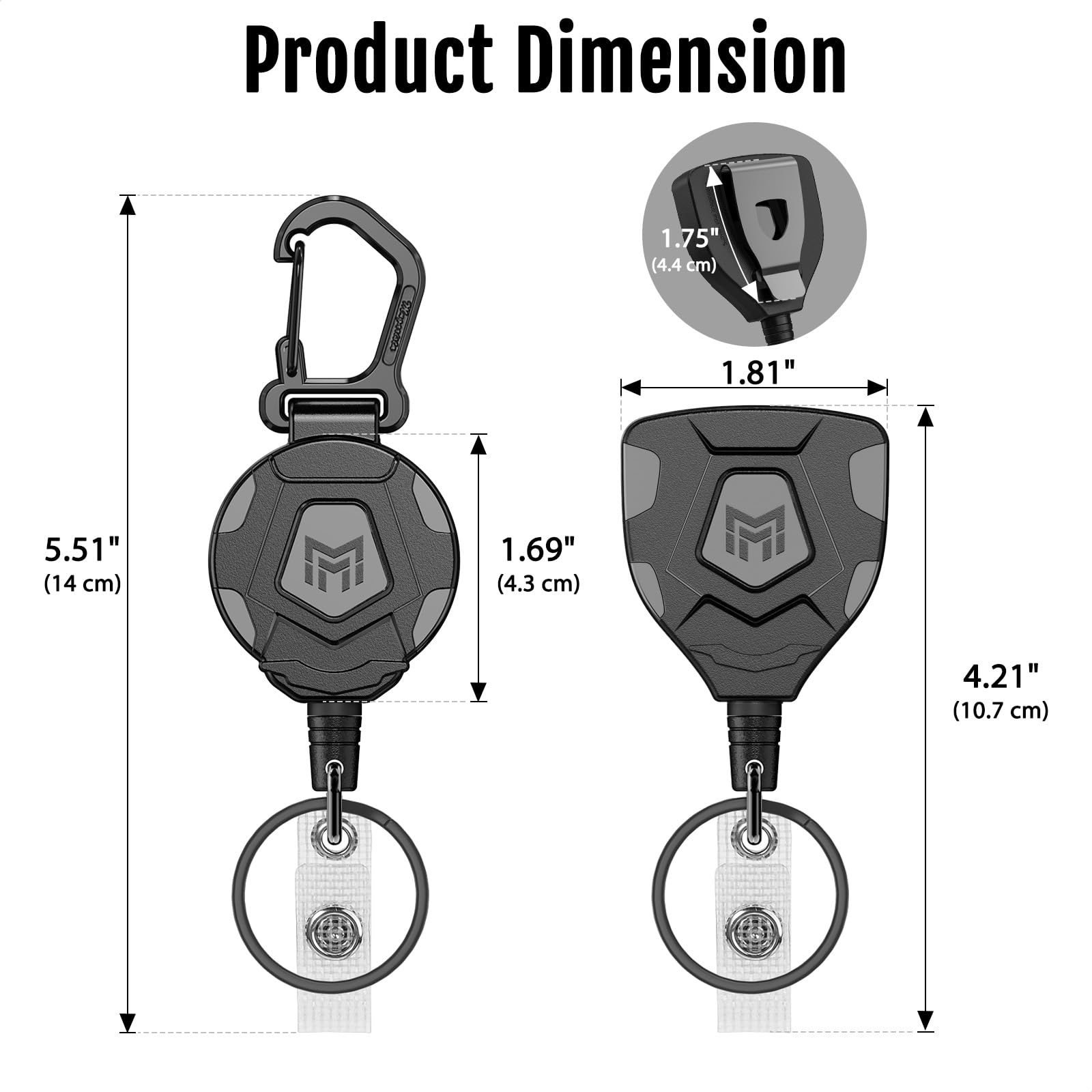 MNGARISTA hoge belasting intrekbare metalen sleutelhanger, riem clip versie en karabijnhaak versie, 226,8g intrekbare capaciteit, 80cm staalkoord, ID-kaart, sleutelhanger retractor, 2 pack