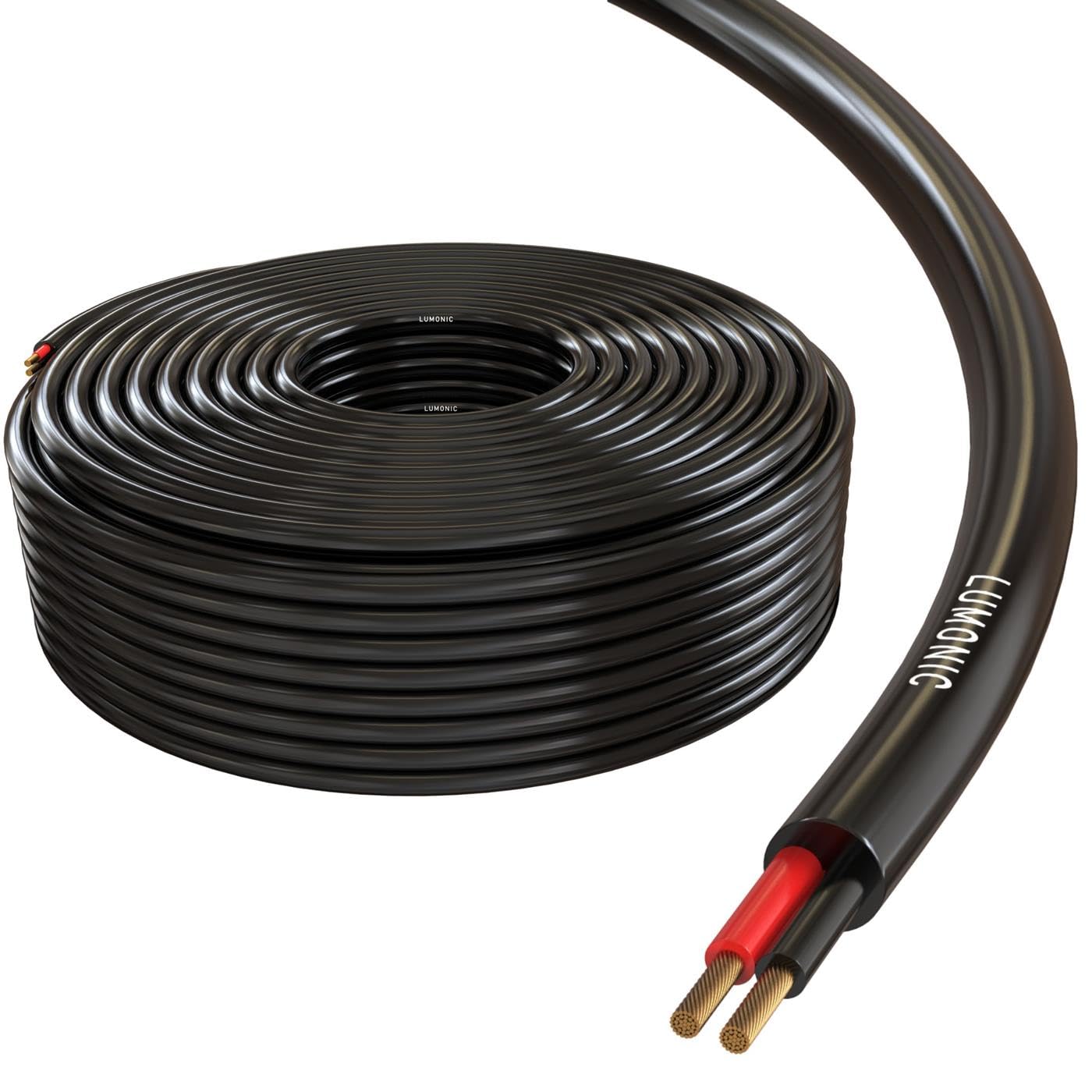 Lumonic Lautsprecherkabel 50m Schwarz | 2x 2,5mm² CCA | HiFi Boxenkabel | Audio Rundkabel | Profi PA Installations- Audio- Rundkabel