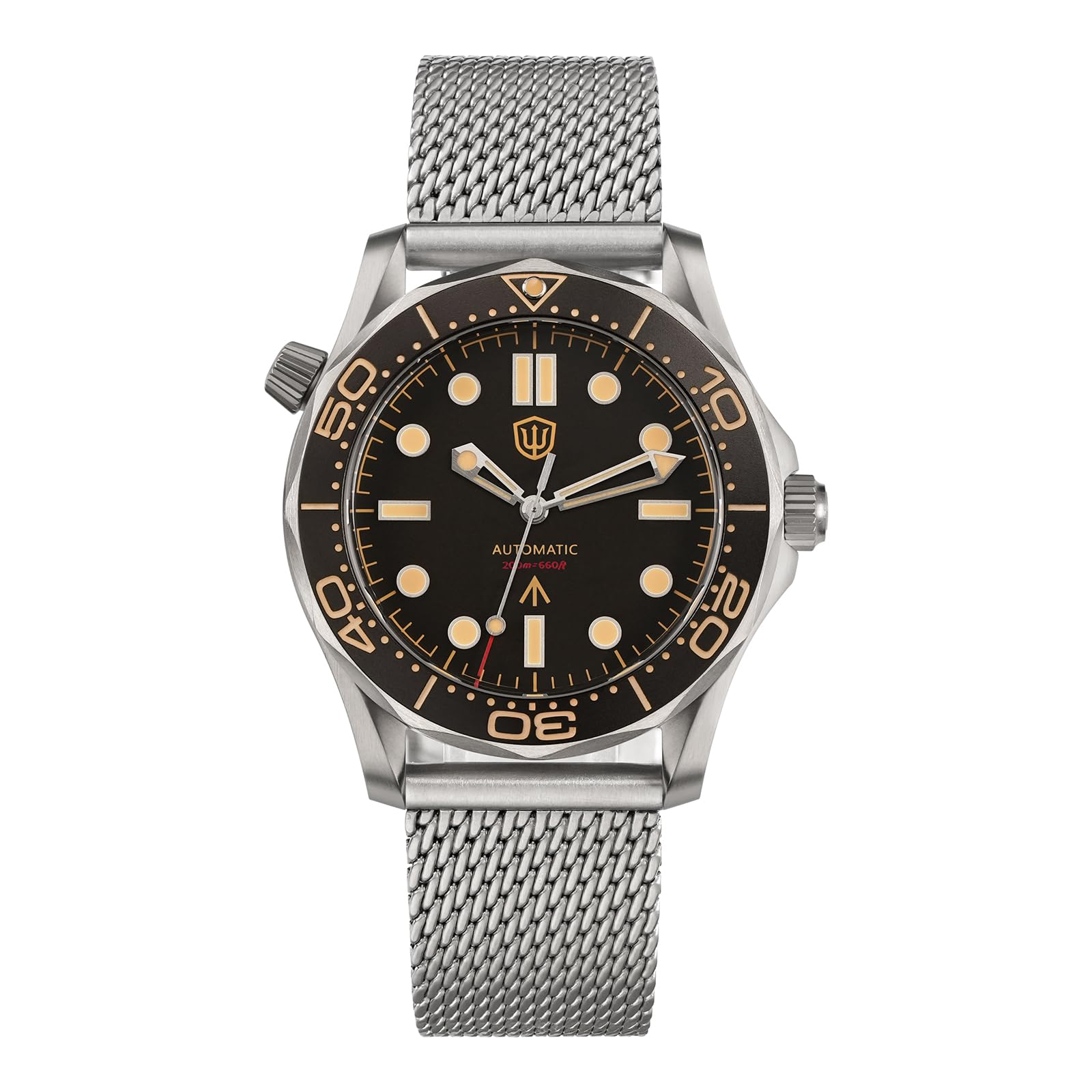 watchdives WD007 Automatyczny zegarek do nurkowania, tytanowy, męski, mechanizm mechaniczny, wysokiej częstotliwości, PT5000, klasa 2, tytanowa koperta, szafirowe szkło, wodoodporny do 200 m, BGW9