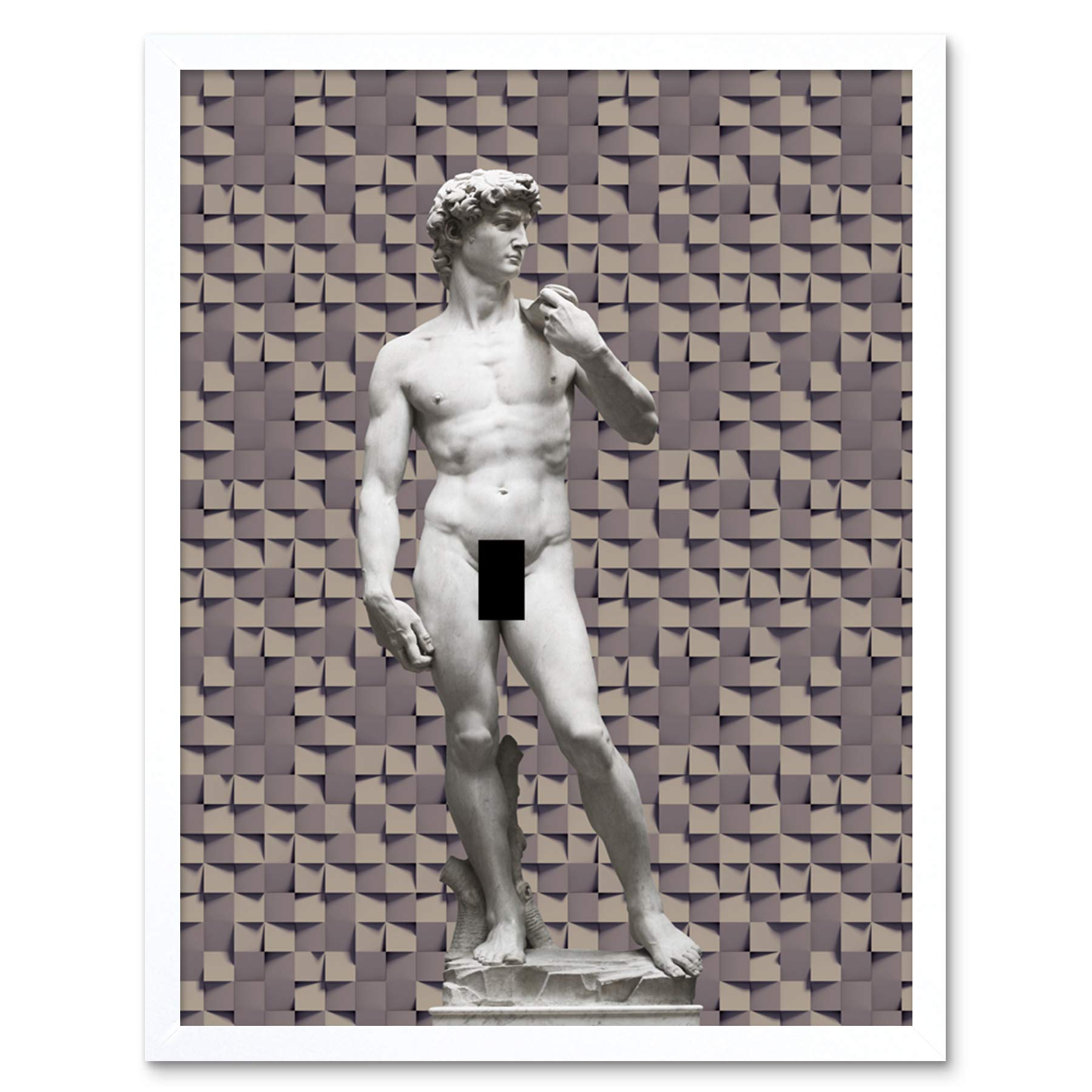 Artery8 Statue of David by Michelangelo Classic with Abstract Art Grey Cubes Art Print Framed Poster Wall Decor 12x16 inch