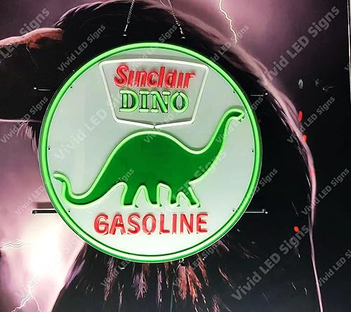 Miniatura 4 de Queen Sense 24 x 24 pulgadas Sinclair Dino Gasolina LED signo luz neón luces pared fiesta decoración lámpara con atenuador A124SDGLVVD-XLED