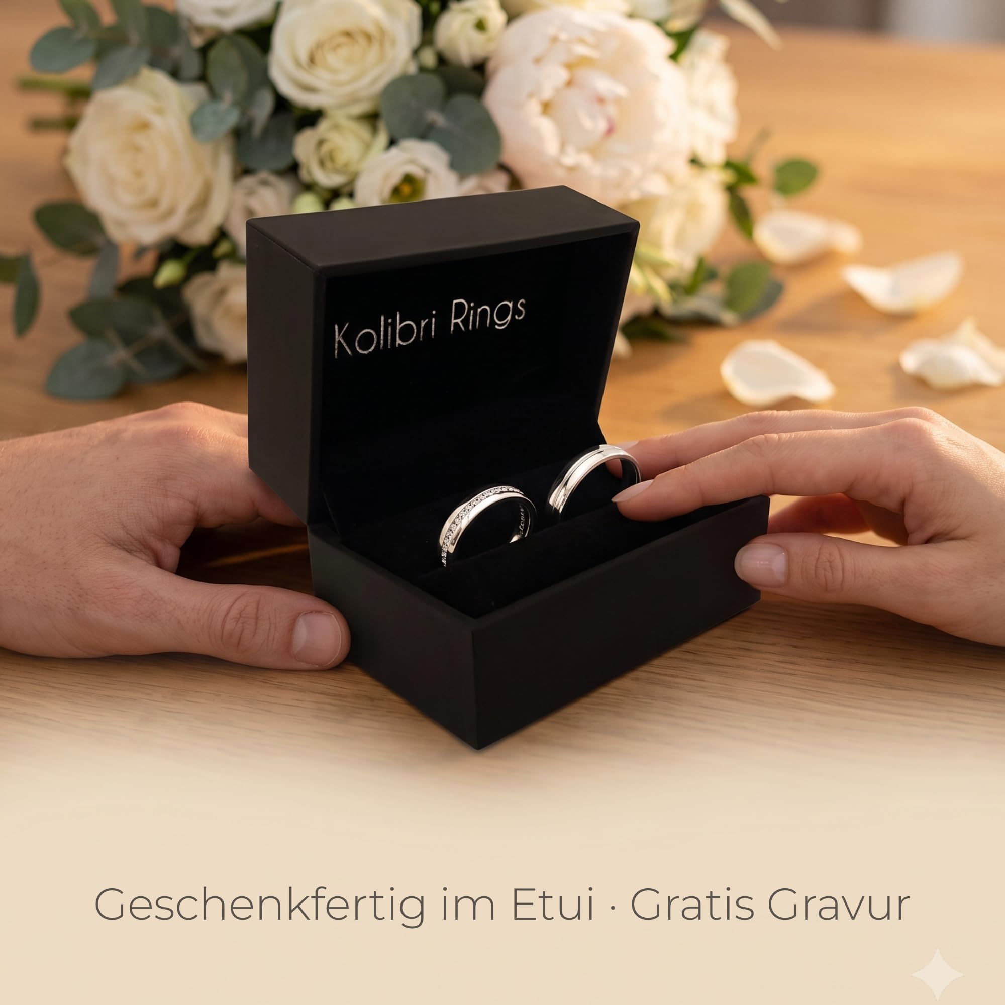 Kolibri Rings Eheringe Verlobungsringe Silber 925 15 Zirkonia Steine Set - Gratis Gravur und Etui