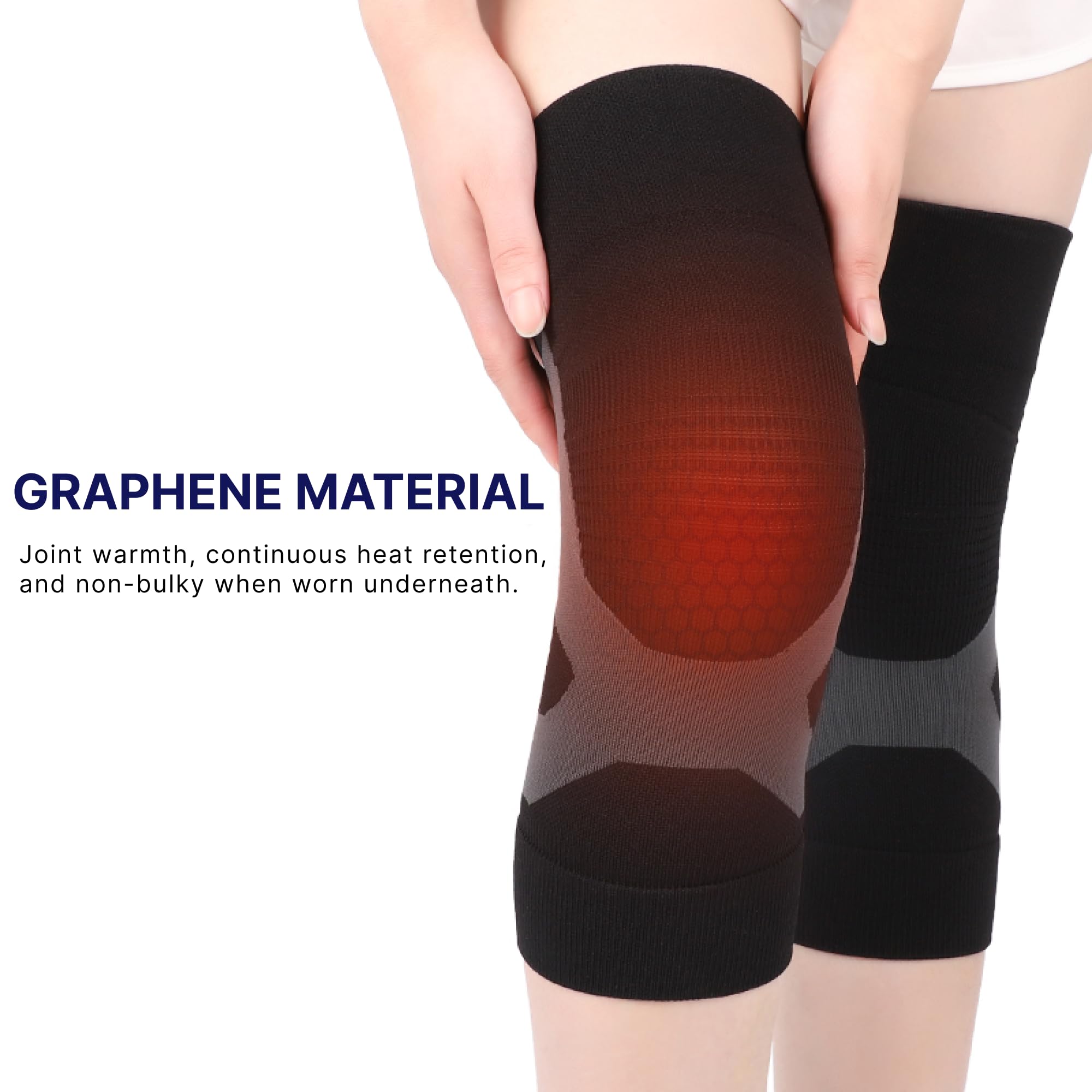 XRUFY Graphene Knee Support Sleeves for Men & Women – Breathable High-Elasticity Compression, Anti-Slip Design for Running, Gym, Arthritis Relief (Black/Gray) X-Large