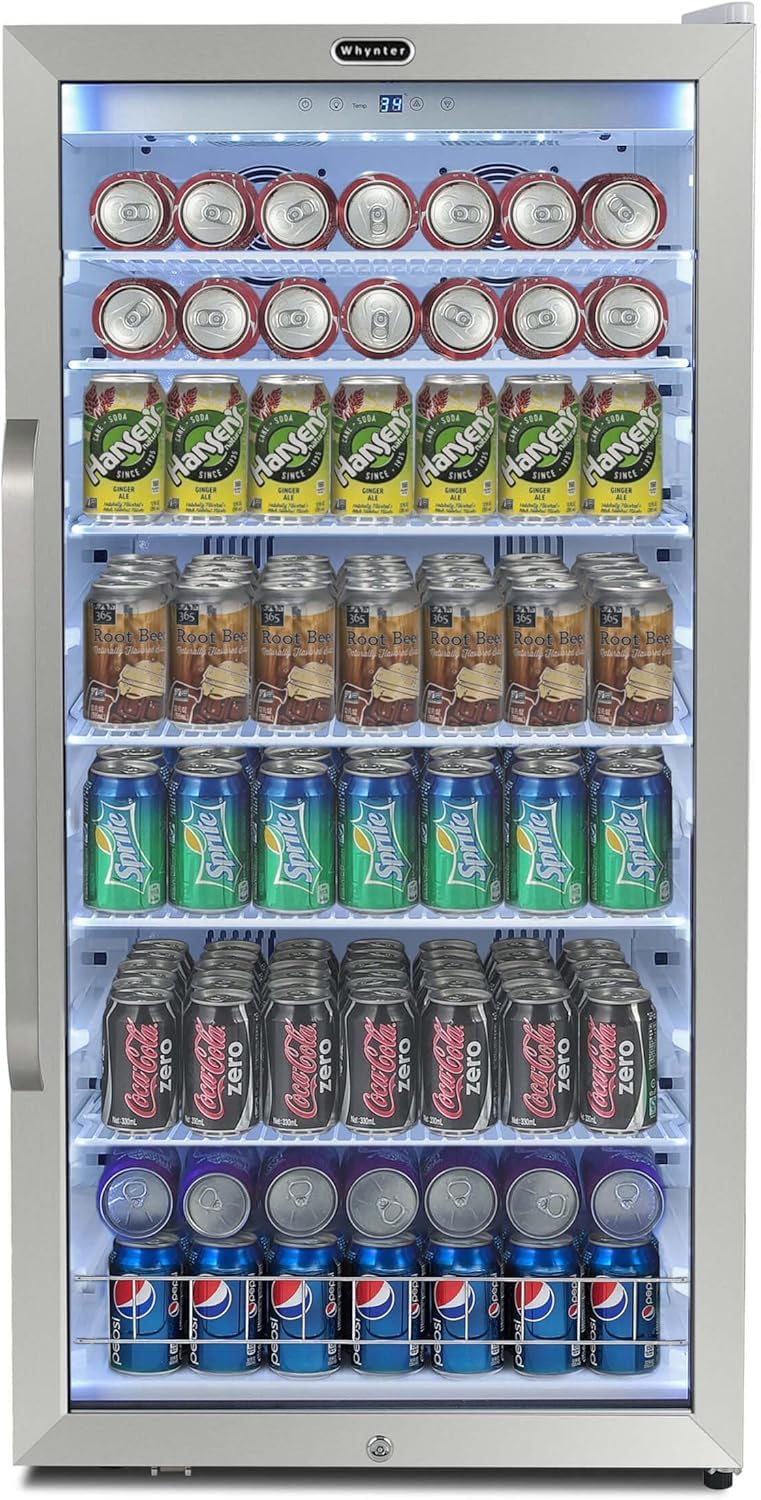 Whynter CBM-1060XLW Commercial 10.6 Cu. Ft. Stainless Steel Commercial Beverage Merchandiser Display Refrigerator with Superlit Door and Lock, White, Luxurious Curved Handlebar