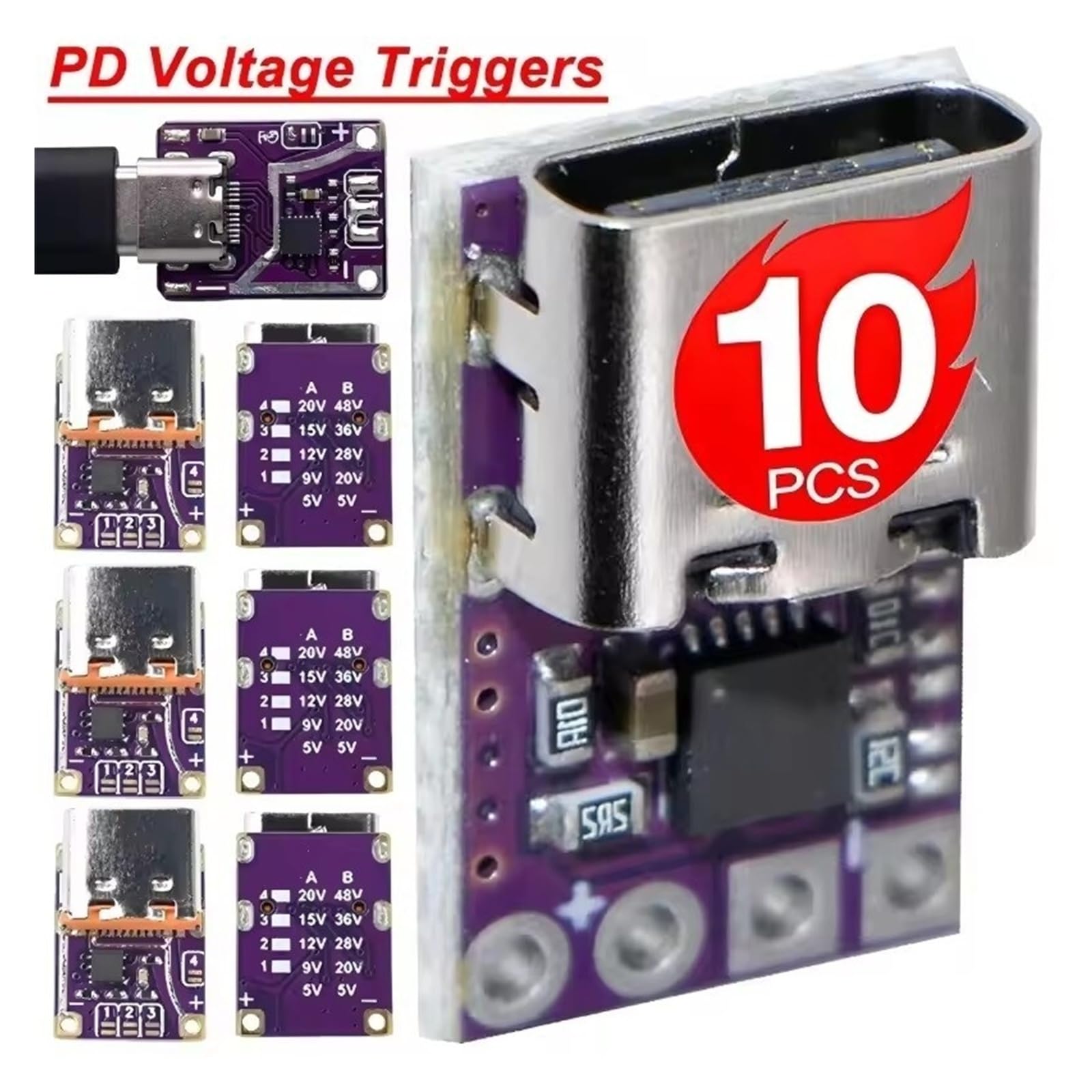 PD3.0 PD3.1 QC3.0 Fast Charge Module 5-48 V Type-C adapter spustowy (5 szt., model niskiego napięcia)