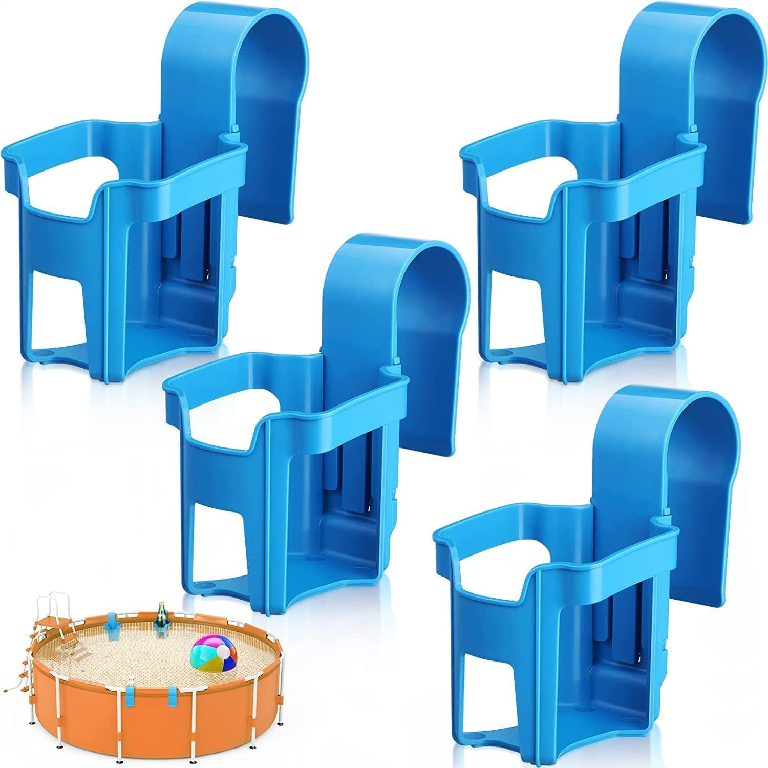 Pool Drinks Holder, 4 Pack Hanging Poolside Drink Holder, Spill Proof Hot Tub Drinks Clip Rack, Multifunctional Storage Rack Aboves Ground Pool Accessories, for Home Garden Decor