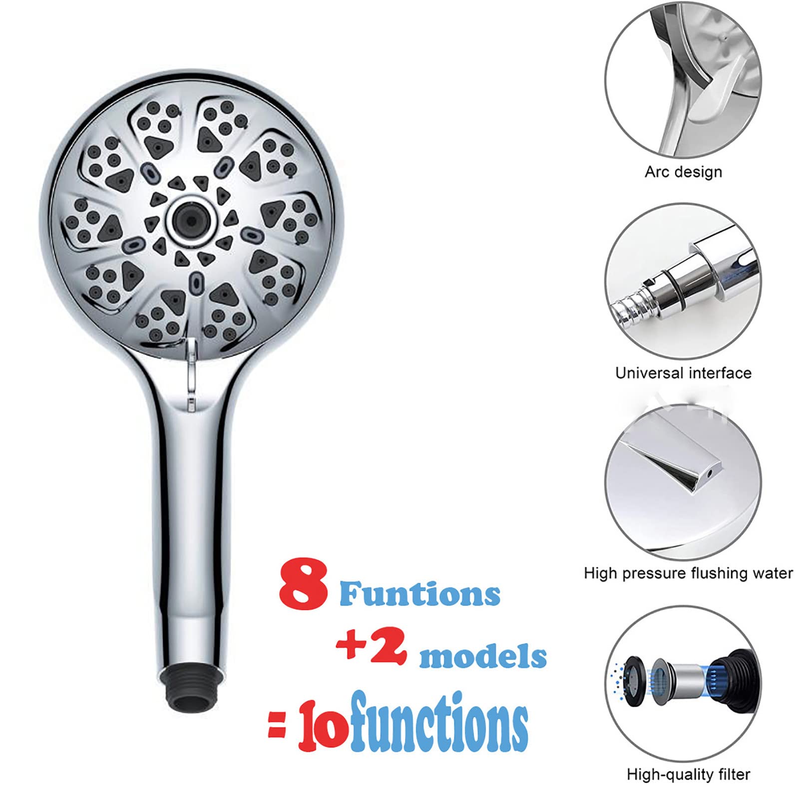 SWHC Filtración Alcachofa Ducha, 10 Modos ABS Alta Presión Antical Alcachofa de Ducha de Mano con Manguera, Soporte, Fácil de Instalar, Cromado G1/2 Ajuste Universal Duchas de Baño Alcachofa