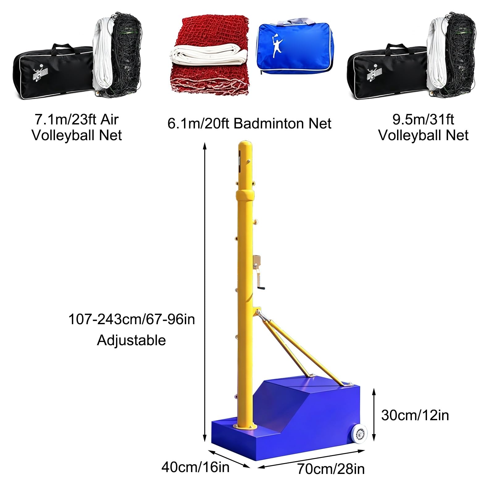Zestaw Siatki do Siatkówki i Badmintona, Regulowana 107–243cm