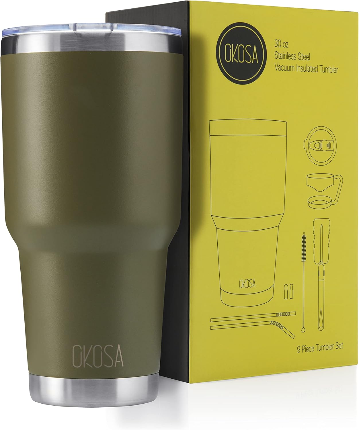 Okosa Insulated Cup with Straw and Lid 30oz Metal for Tea, Coffee, Beverages