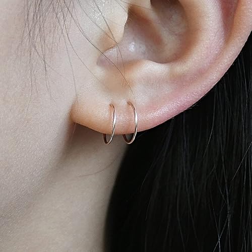 Miniatura 2 de 14k Rose Gold Filled Spiral Double Hoop Earrings for Single Piercing  Twist Small Hoop Earrings  Double Helix Cartilage Hoop Earring  Double