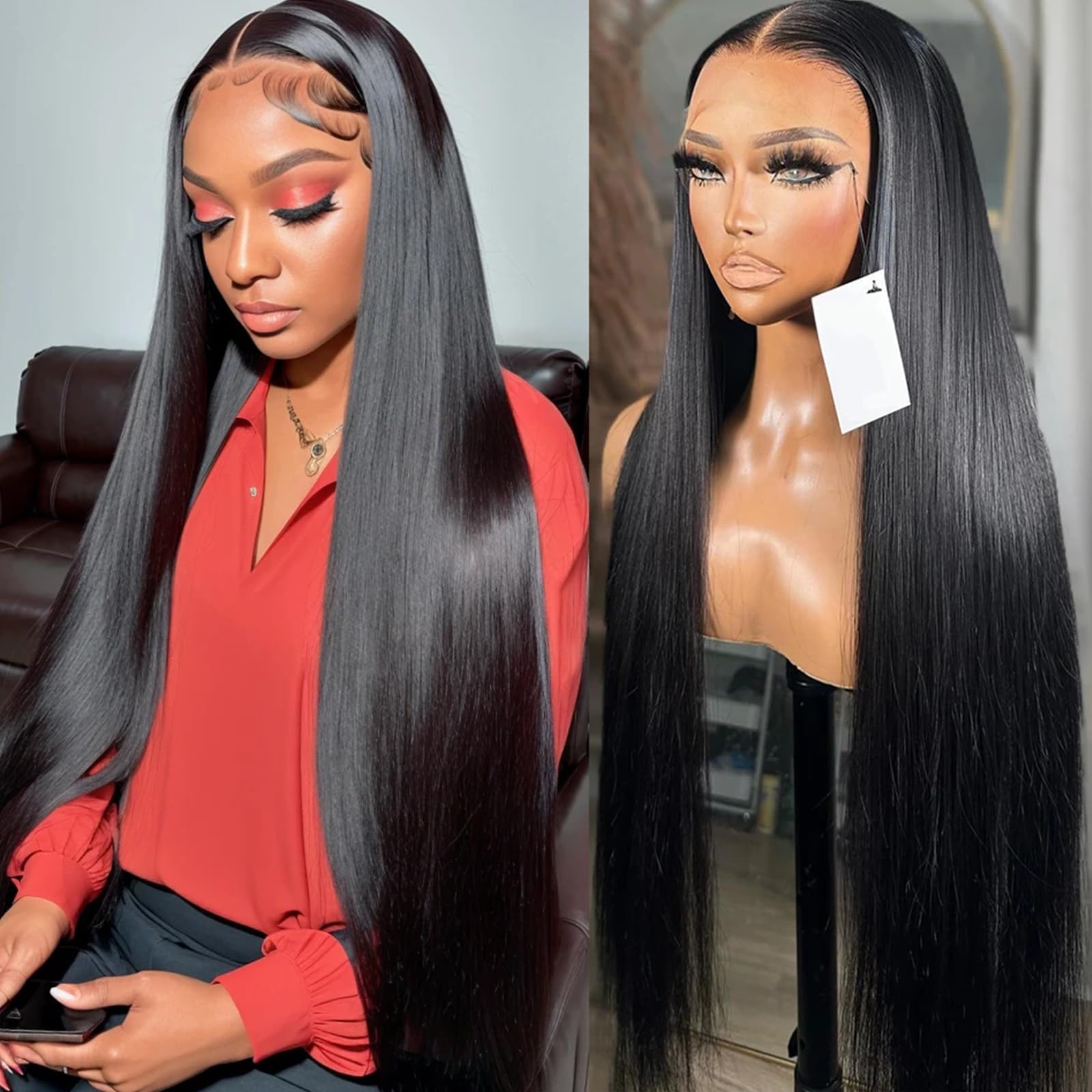 Metamuclia Hair 32 Inch Long Straight Lace Front Wigs Human Hair Pre-Plucked 180% Density 13X4 HD Lace Frontal Human Hair Wigs for Women Glueless with