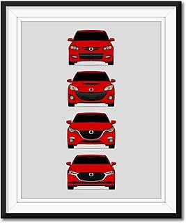 Mazda 3 Generations Inspired Poster Print Wall Art Handmade Decor of the History and Evolution of the MazdaSpeed3 Mazda3 (BK, BL, BM, BP) (Unframed)