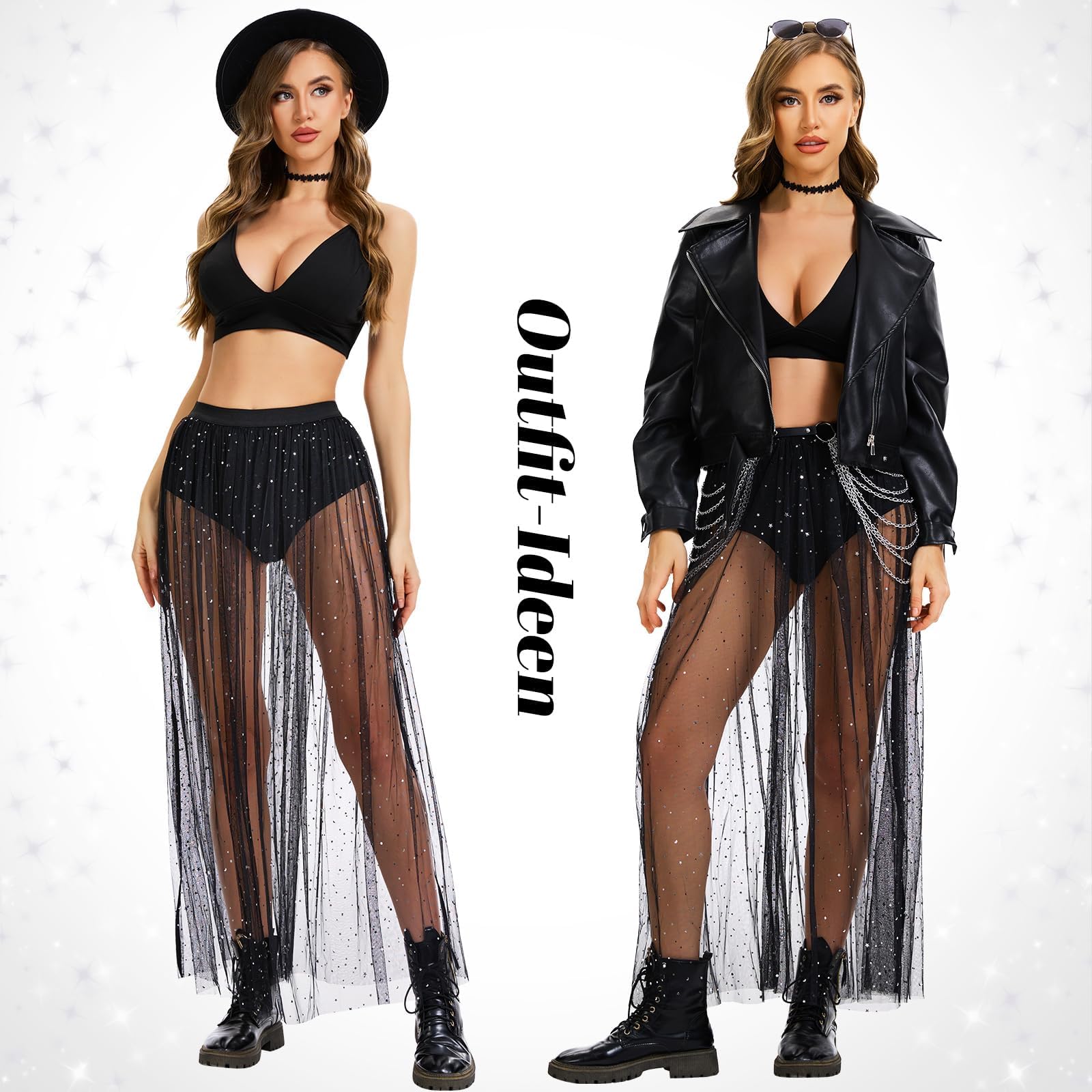 JasGood Damen 2 in 1 Transparent Mesh Rock und Punk Körperkette Gürtel