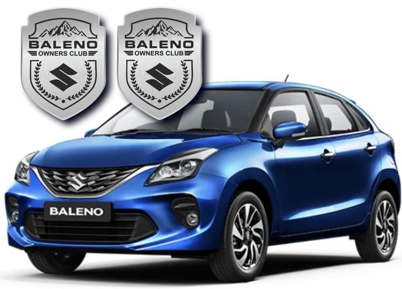 Carlooks BALENO Owners Club Emblem Sticker for Cars, This can be Used on Fenders Doors Dickey Set of 2 pcs for All Cars_Silver_ Black