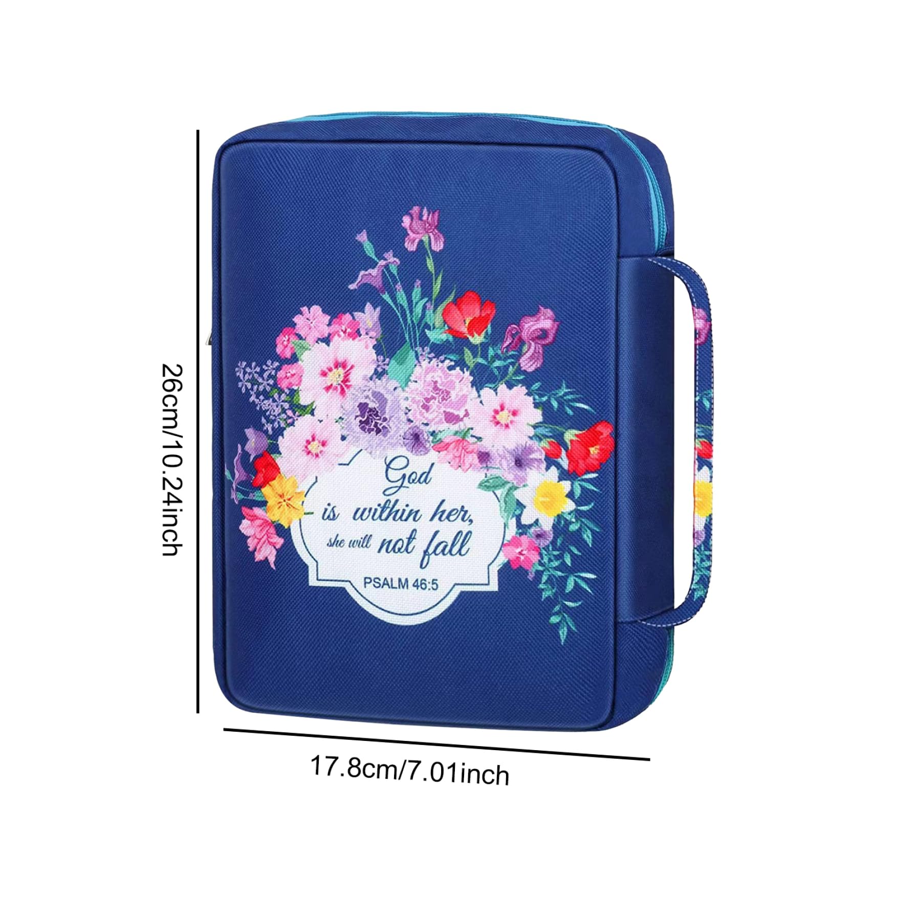Custodia per Bibbia Donna 25,4 x 17,8 cm Oxford Tessuto Cerniera Floreale Blu
