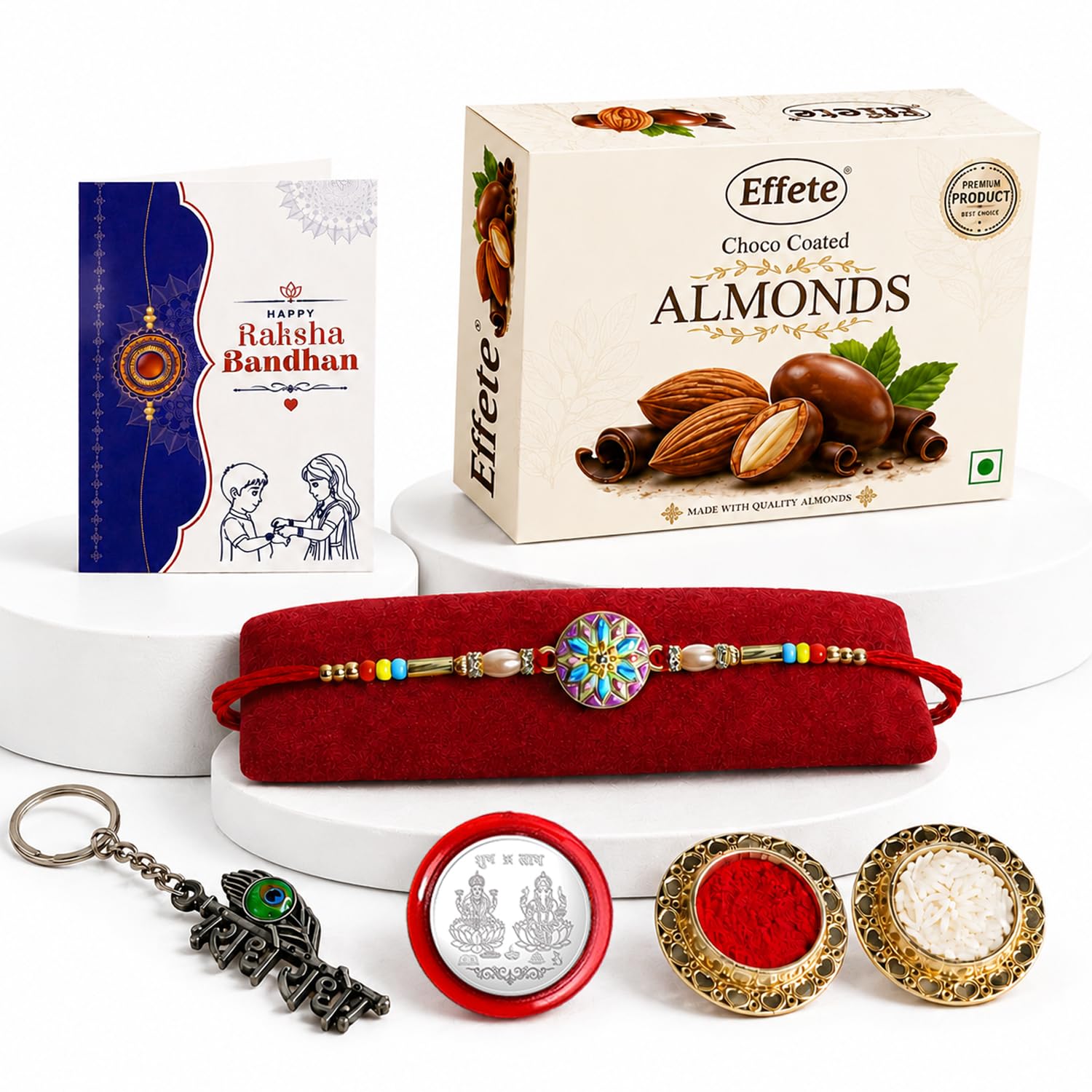 DeoDap Multicolor Bracelet/ Rakhi (K1_30_B32) & Chocolate Butterscotch | Bird bracelet Rakhi | Mayur Chain style rakhi | Rakhi with card & chocolate | chocolate gift pack | men bracelet | rakshabandhan gift |-image-3