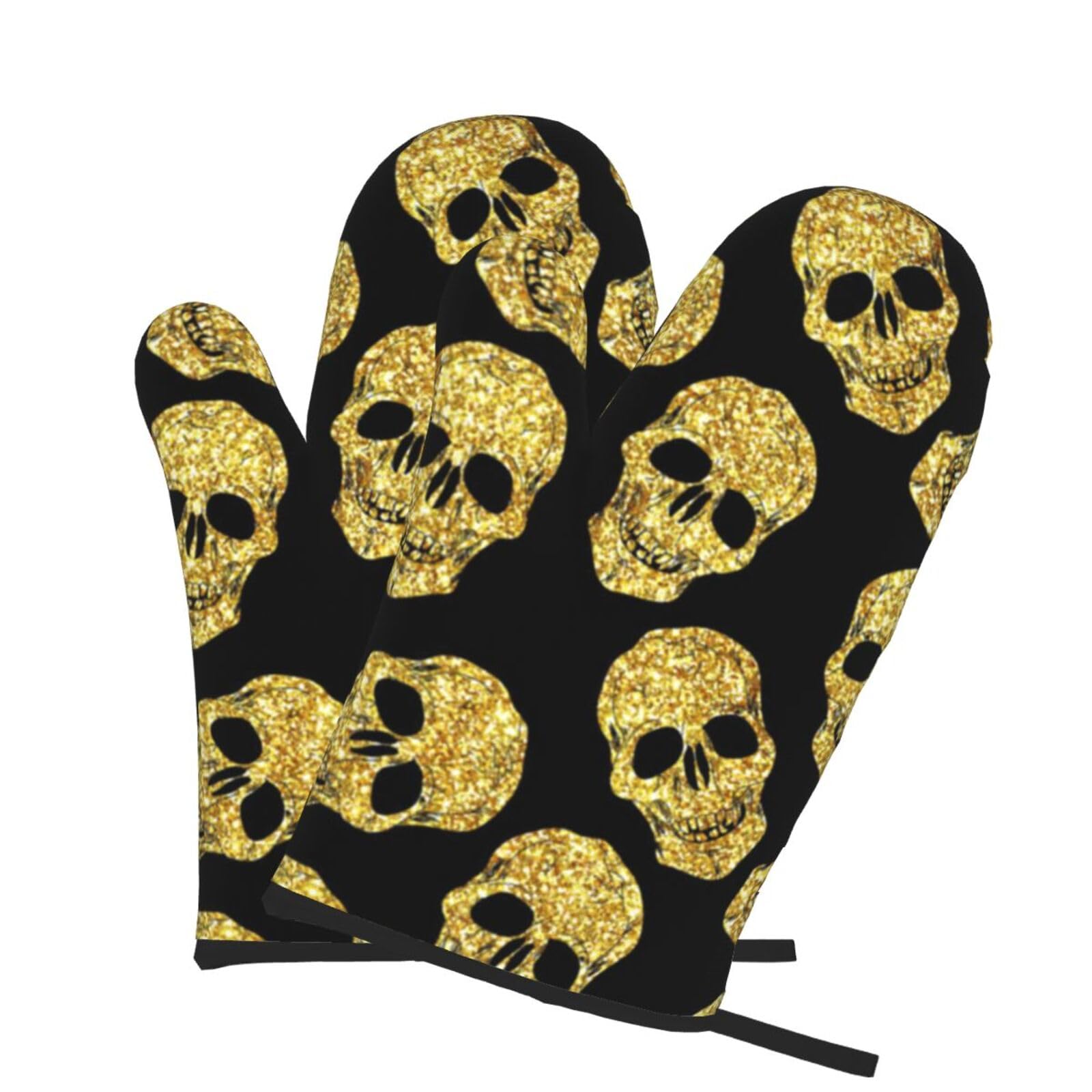 Oven Mitts Set of 2 Pcs, sparkling Skull pattern Prints Heat Resistant Kitchen Gloves for Cooking Baking Grilling