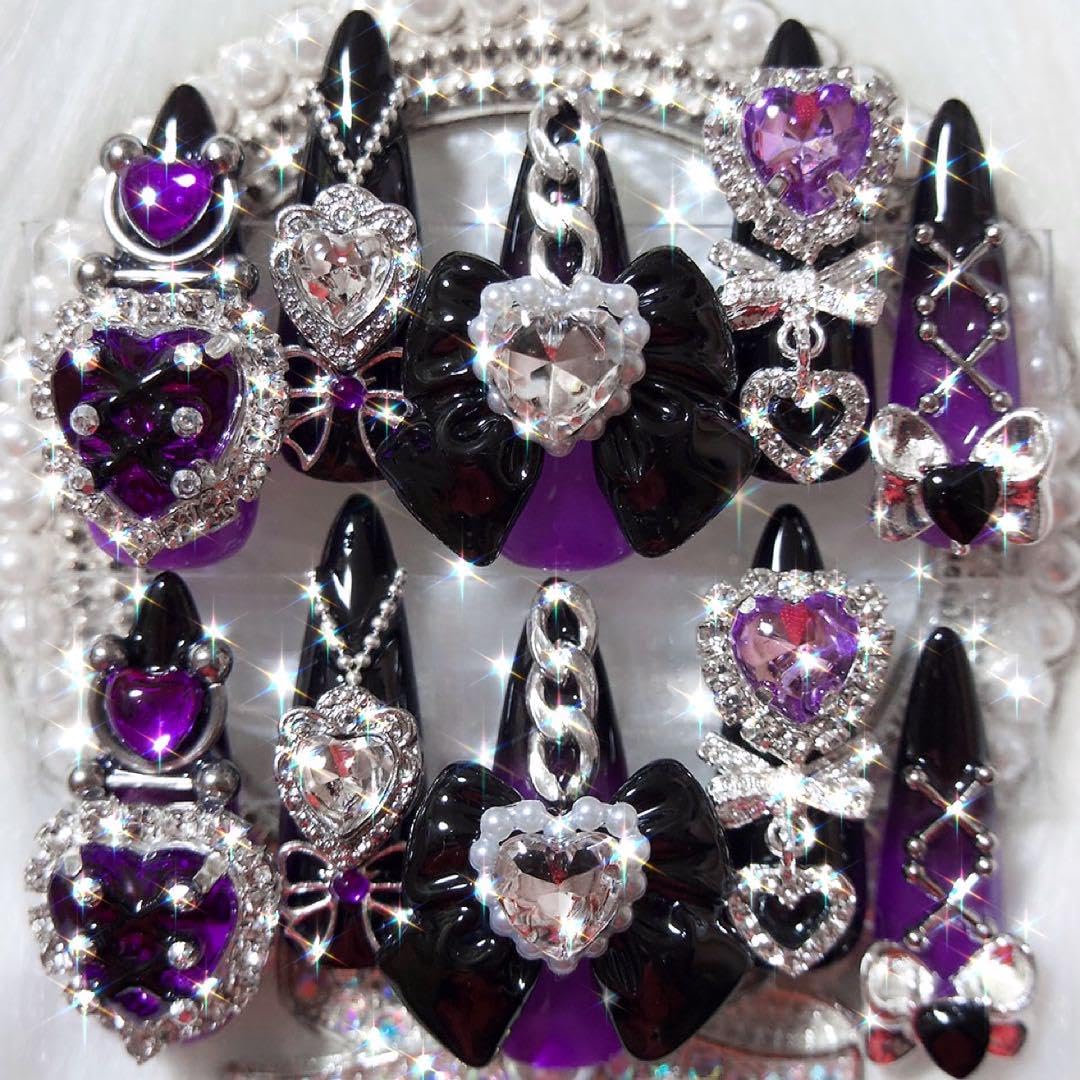 Amazon.co.jp: ネイルチップ 量産型 地雷 ゴテゴテ フルオーダー 紫  