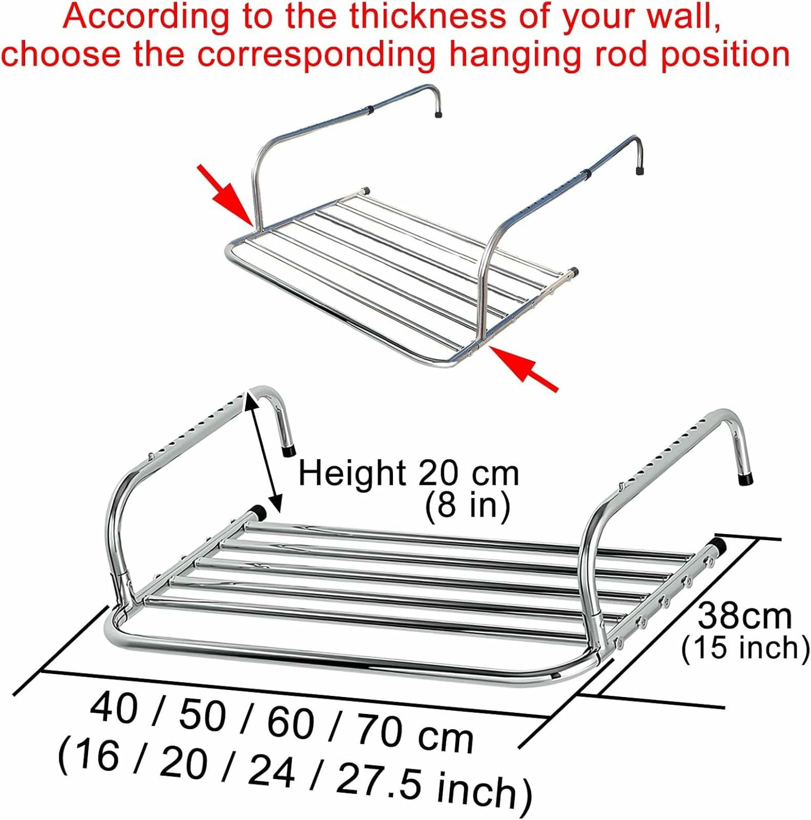 Stendibiancheria, stendibiancheria Multifunzionale Regolabile, stendibiancheria in Acciaio Inossidabile per Interni ed Esterni (70 cm)
