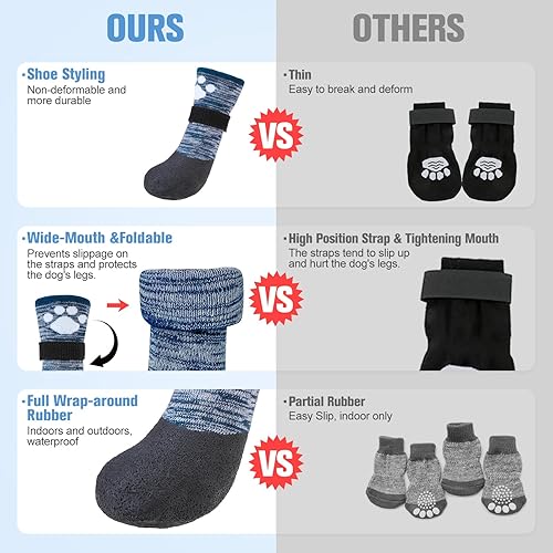 Miniatura 5 de BEAUTYZOO Calcetines antideslizantes para perro, zapatos para perros para días fríos de invierno, nieve, lluvia, agarre impermeable, protectores de