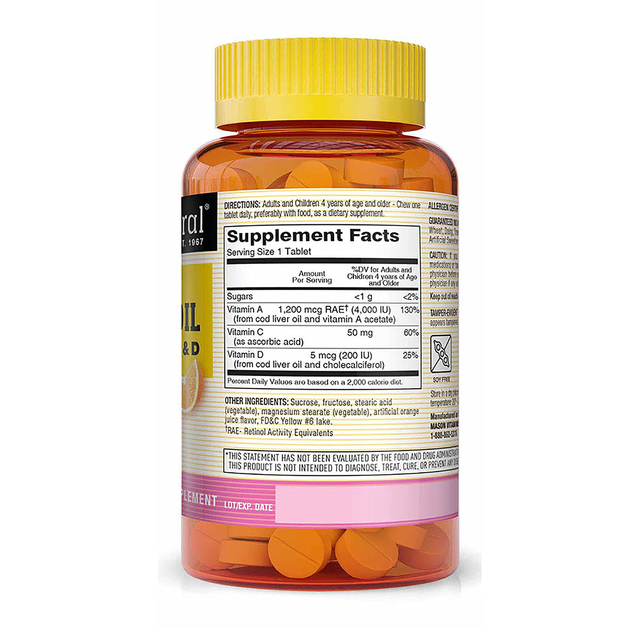 Mason Natural Cod Liver Oil with Vitamin A, C, & D Chewables (Orange