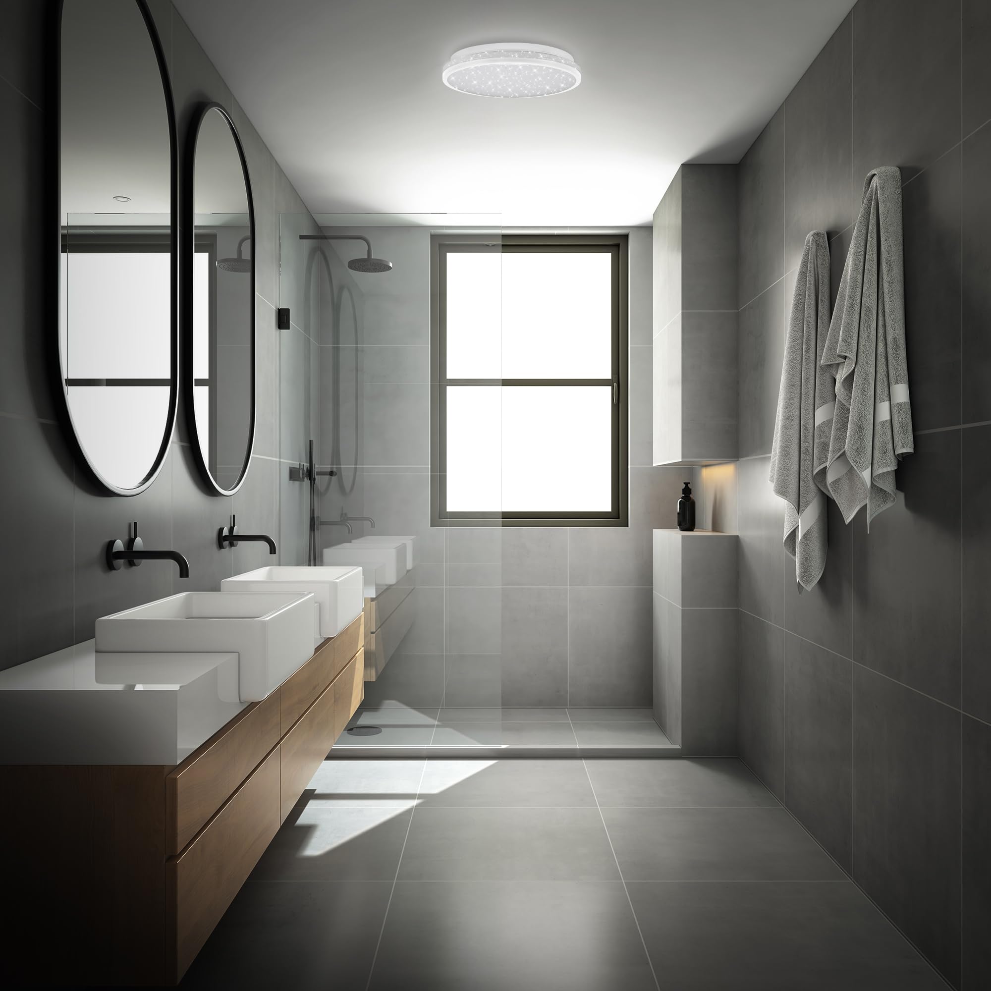 BRILONER - Plafón LED con efecto cielo estrellado, luz blanco neutro, IP44 protección contra salpicaduras, lámpara de techo baño, luminaria para espacios húmedos, aseo, 28x7 cm, Blanco
