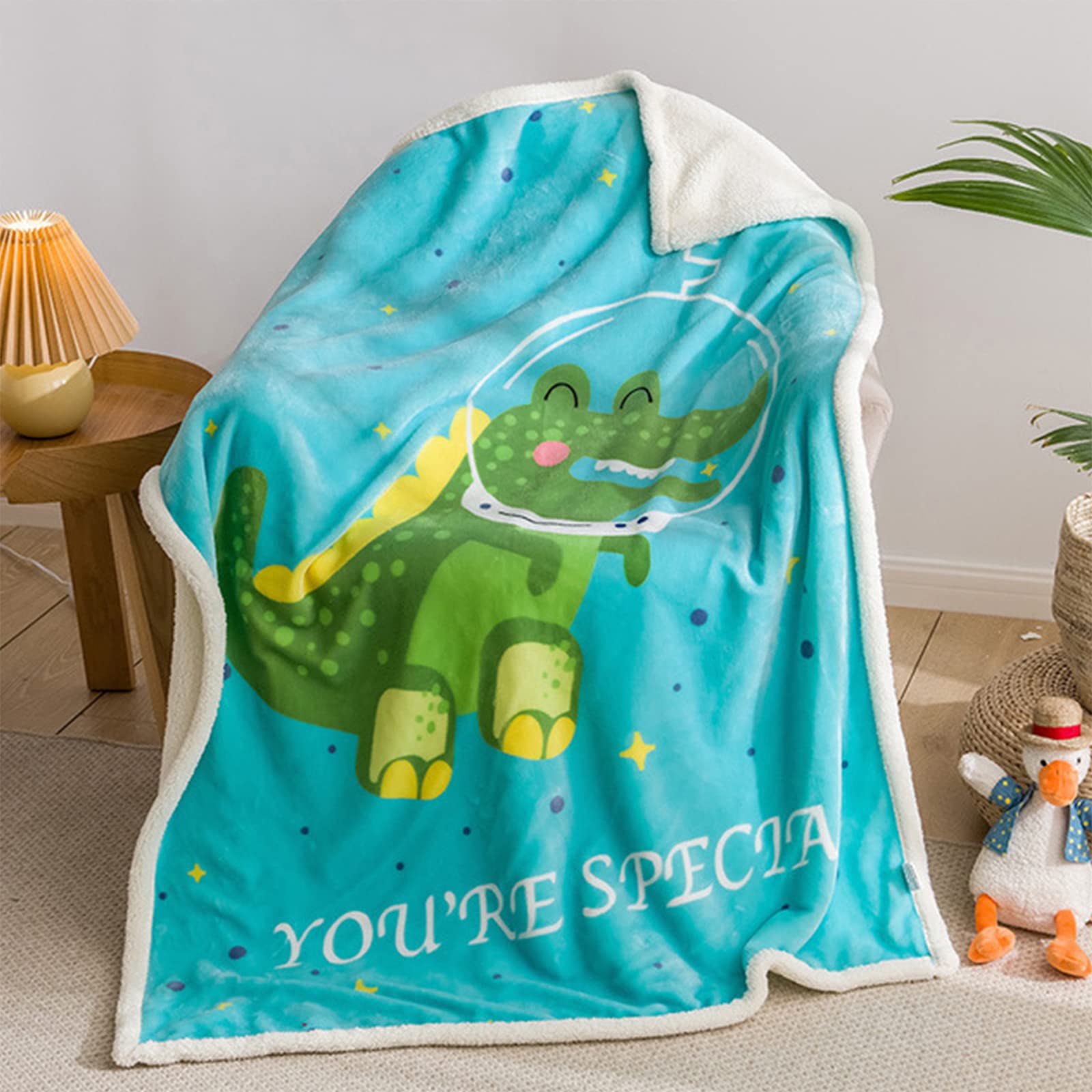 Ergocar Coperta per Bambini, Morbida Accogliente Reversibile Animale Coperta, Sherpa Coperta in Pile per Bambini, Coperte da letto per Divano, Camera e Scuola Materna