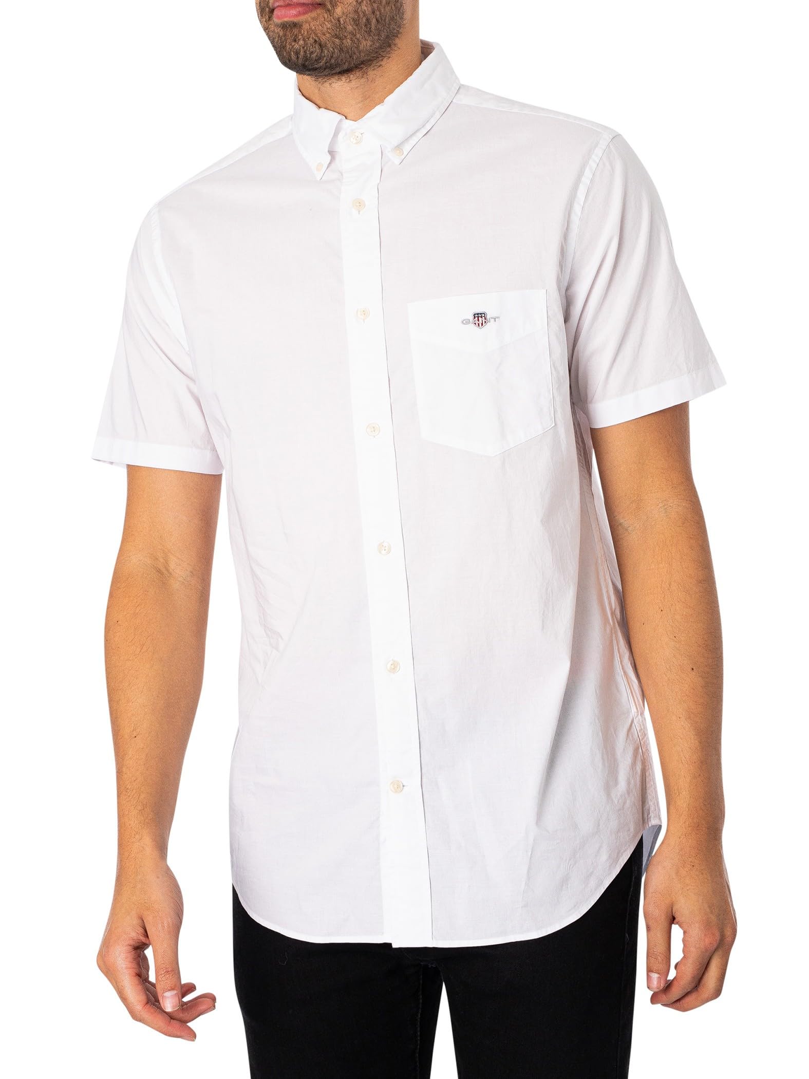 GANT Men's REG POPLIN SS Shirt REG POPLIN SS Shirt, White,