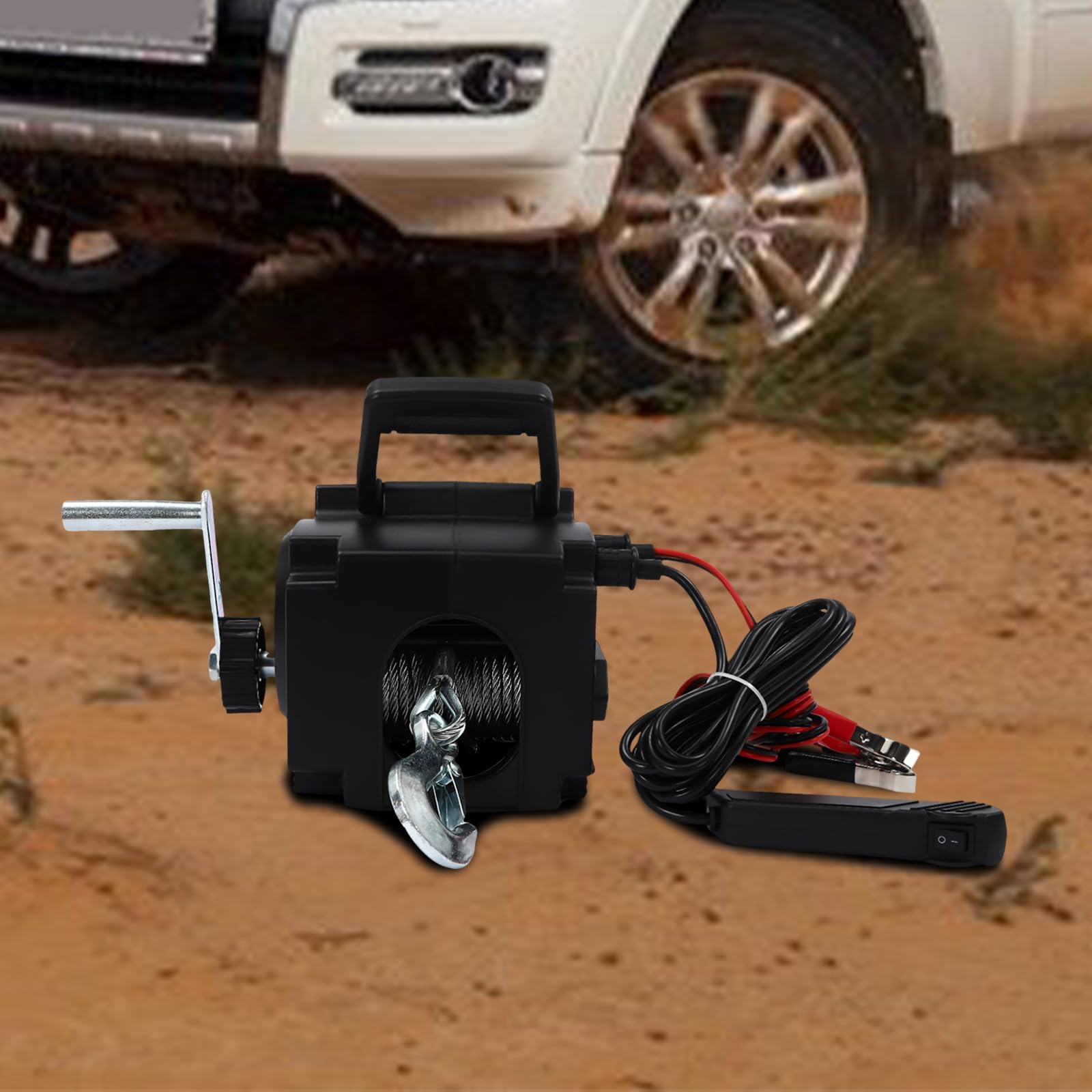 300W Seilwinde 12V Elektrisch mit Kabelfernbedienung, 2000lbs Ankerwinde Elektrisch 12V Boot, 6000lbs Seilwinde für Anhängerkupplung, 9.2m Stahlseil für Auto & Boot