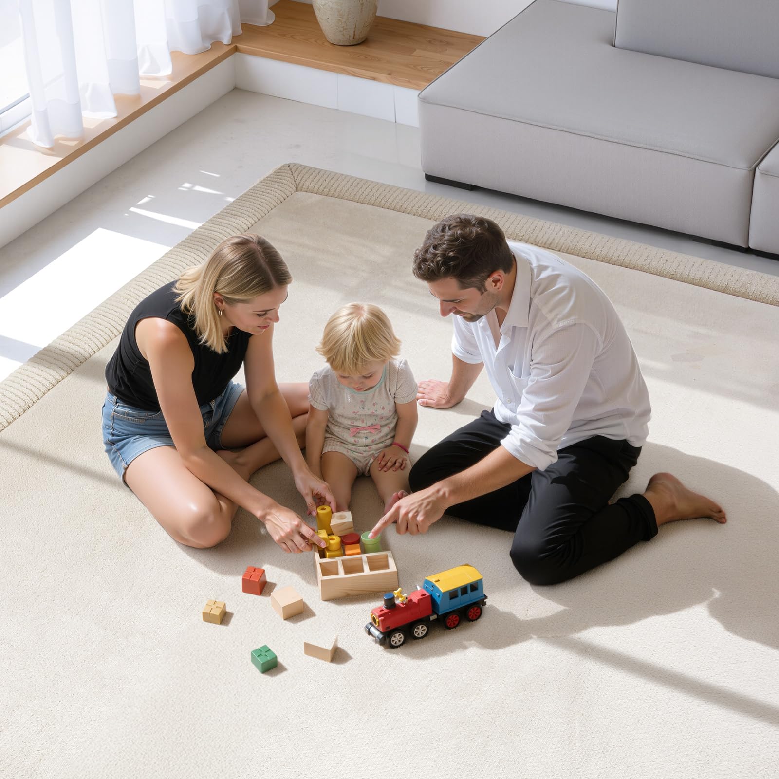 Treeboy Spielmatte Baby 120x170x2cm beige – Teppich für Kinderzimmer mit hochwertigem Memory-Schaum – Krabbelmatte Baby mit Rutschfester Unterseite – Krabbeldecke, Kinderteppich, spielteppich Kinder