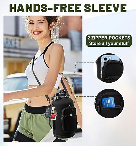 Miniatura 7 de Botellas de agua aisladas de 1 galón, botella de agua de acero inoxidable de 128 onzas con popote y tapa de pico automático, mango de paracaídas,