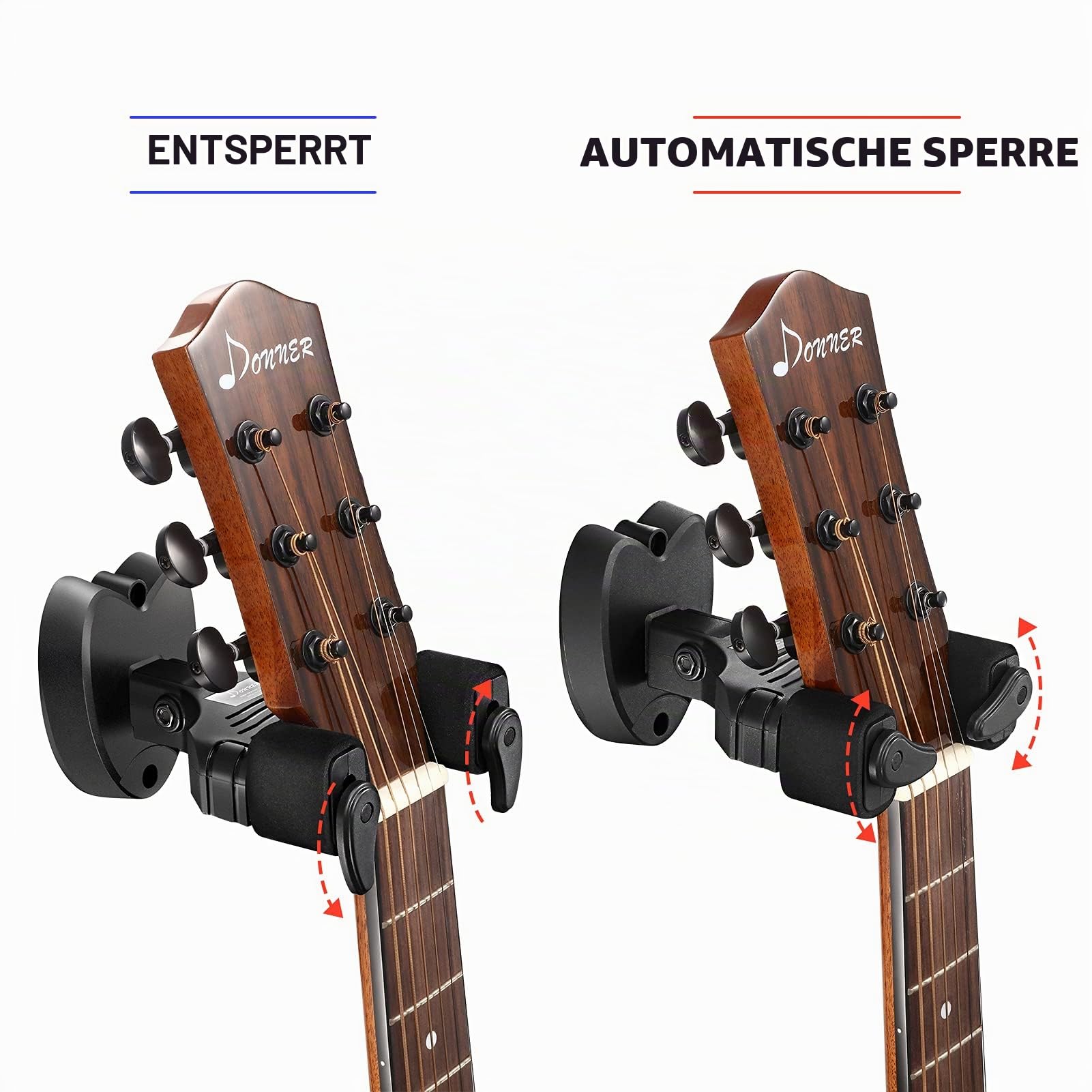 Donner Wandhalterung Gitarre Schwarz Gitarrenwandhalter Automatioschem Verschluss Gitarrenhalter Wand Gitarre Hänger Für Gitarre Bass Banjo Mandoline, 3 Stück