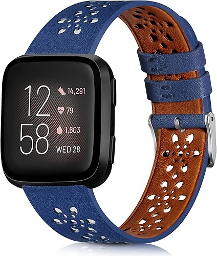 Correa de cuero compatible con Fitbit Versa 2, bandas Versa para mujeres, correas de cuero floral huecas suaves para Fitbit Versa - Versa 2 - Versa