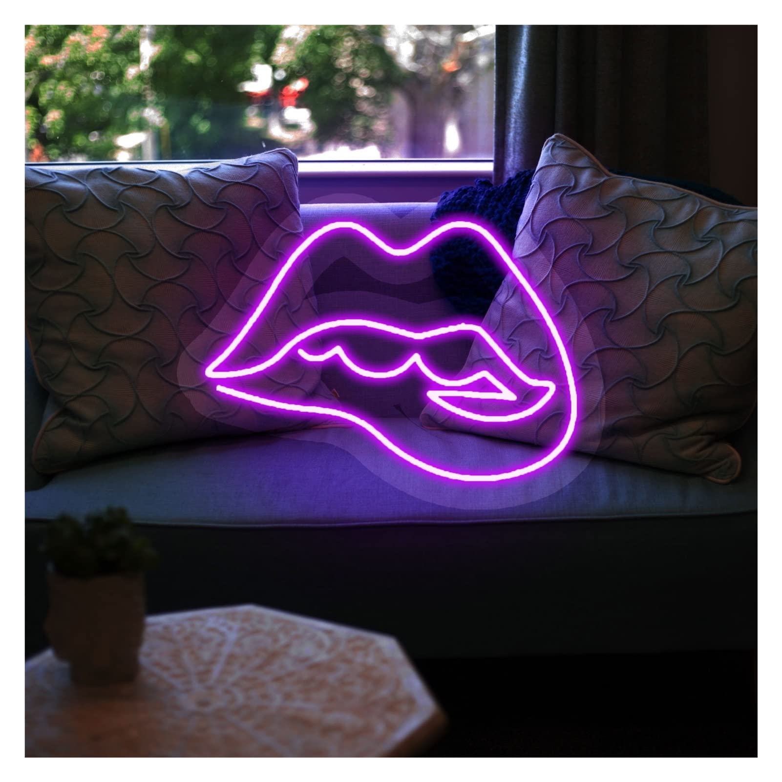 Enseigne Lumineuse au néon, Enseigne au néon LED LED Neon Light Lips Signs, Dimmable 12V Transparent Acrylique 3D Visual Art Wall Hanging Signs for Bedroom (Col