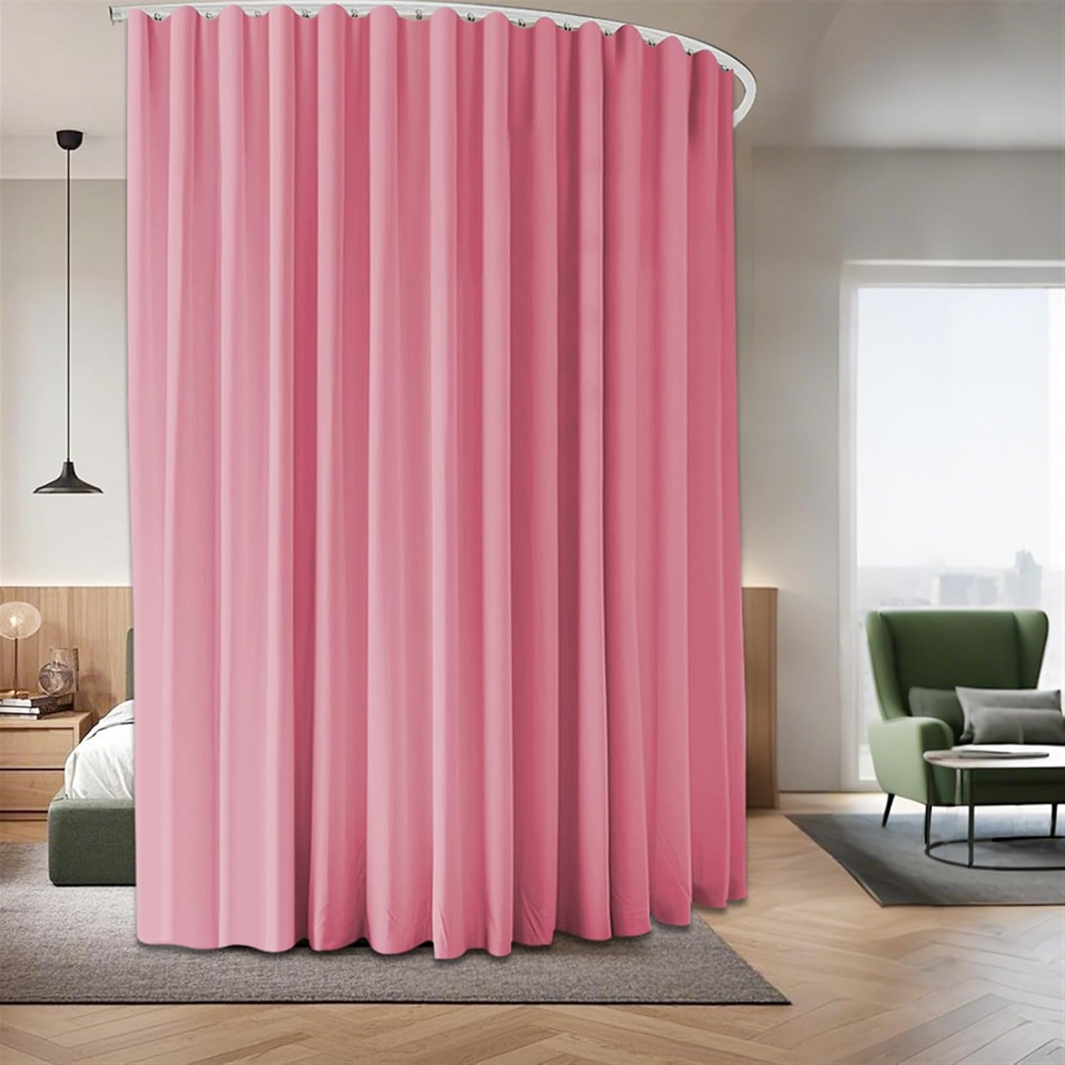 SK Studio Room Divider Curtains Set with Ceiling Track, Privacy Blackout Floor Curtains Flexible Tracks Thermal Insulated Extra Wide for Bedroom, Living Room, 1 Panel, Pink, W100 x H120