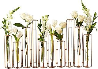 Two's Company Hinged Flower Vases - Decorative Metal and Glass Vases, Go...