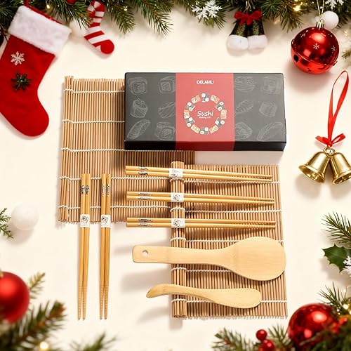 Miniatura 2 de Sushi Making Kit, Delamu Bamboo Sushi Mat, Including 2 Sushi Rolling Mats, 5 Pairs of Chopsticks, 1 Paddle, 1 Spreader, 1 Beginner Guide PDF,