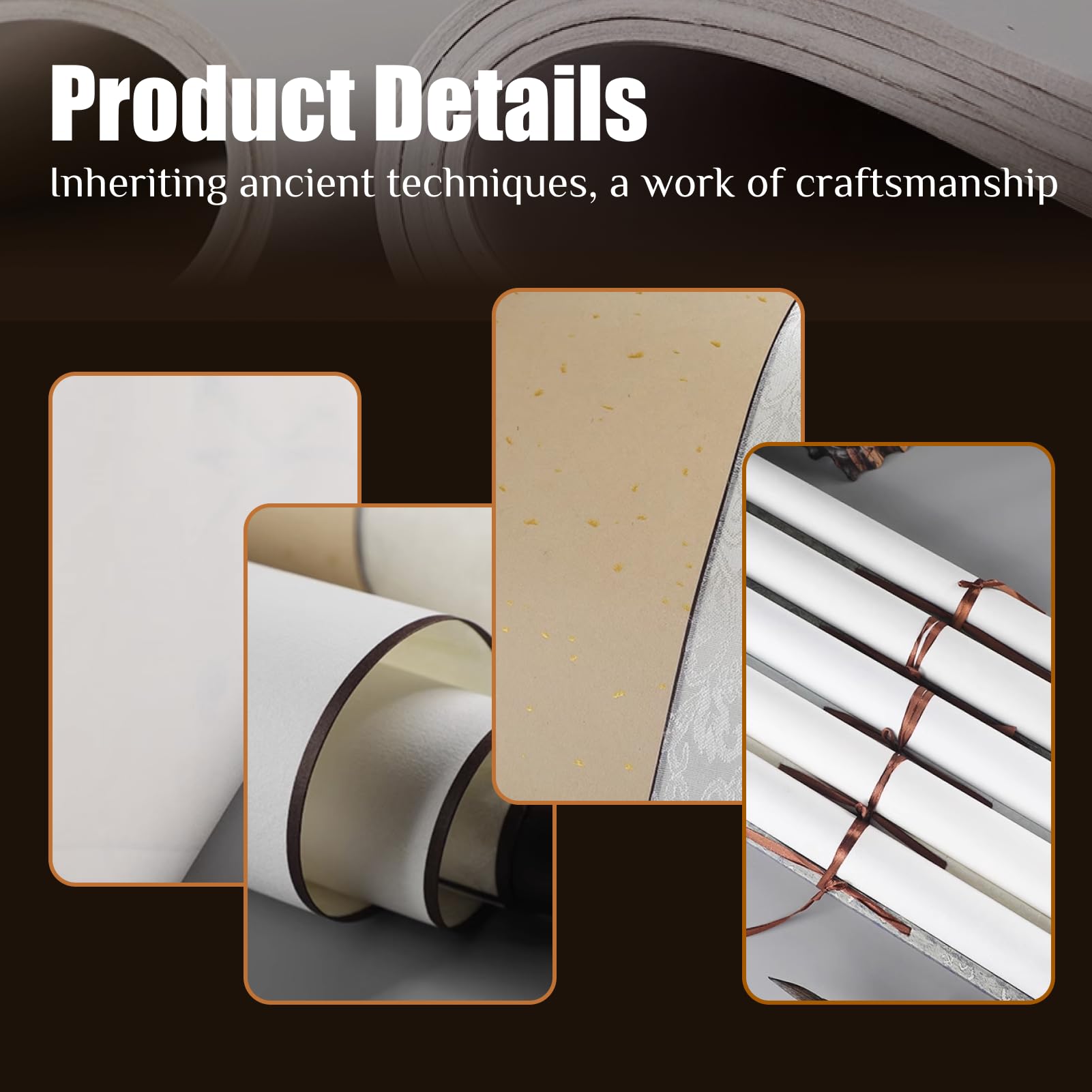 Hugwish 2pcs Rouleau Calligraphie Chinoise Peinture 80x30cm, Rouleaux Xuan Papier De Riz Mural (or